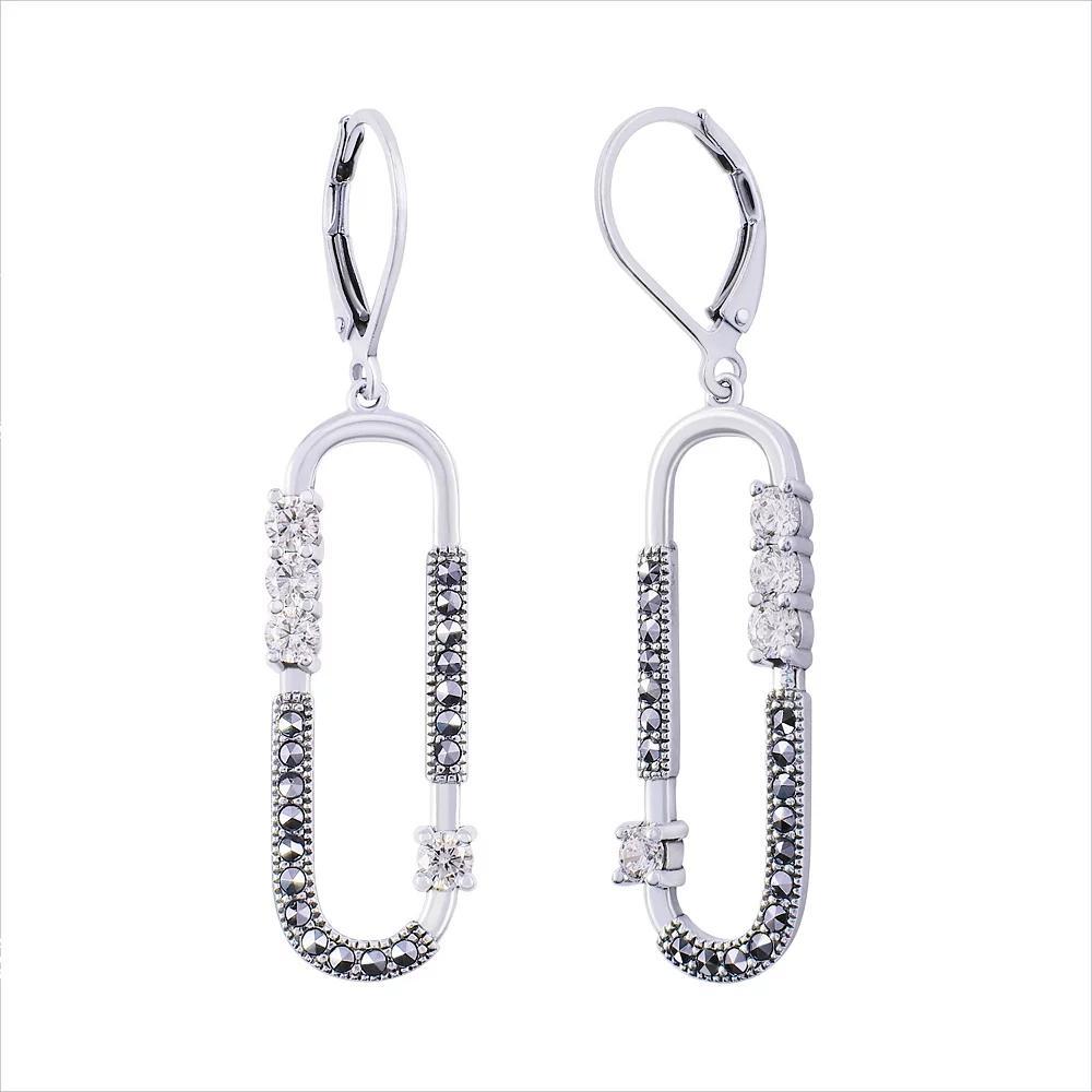 Lavish by TJM Sterling Silver Cubic Zirconia & Marcasite Long Open Oval Drop Earrings, Women's Product Image