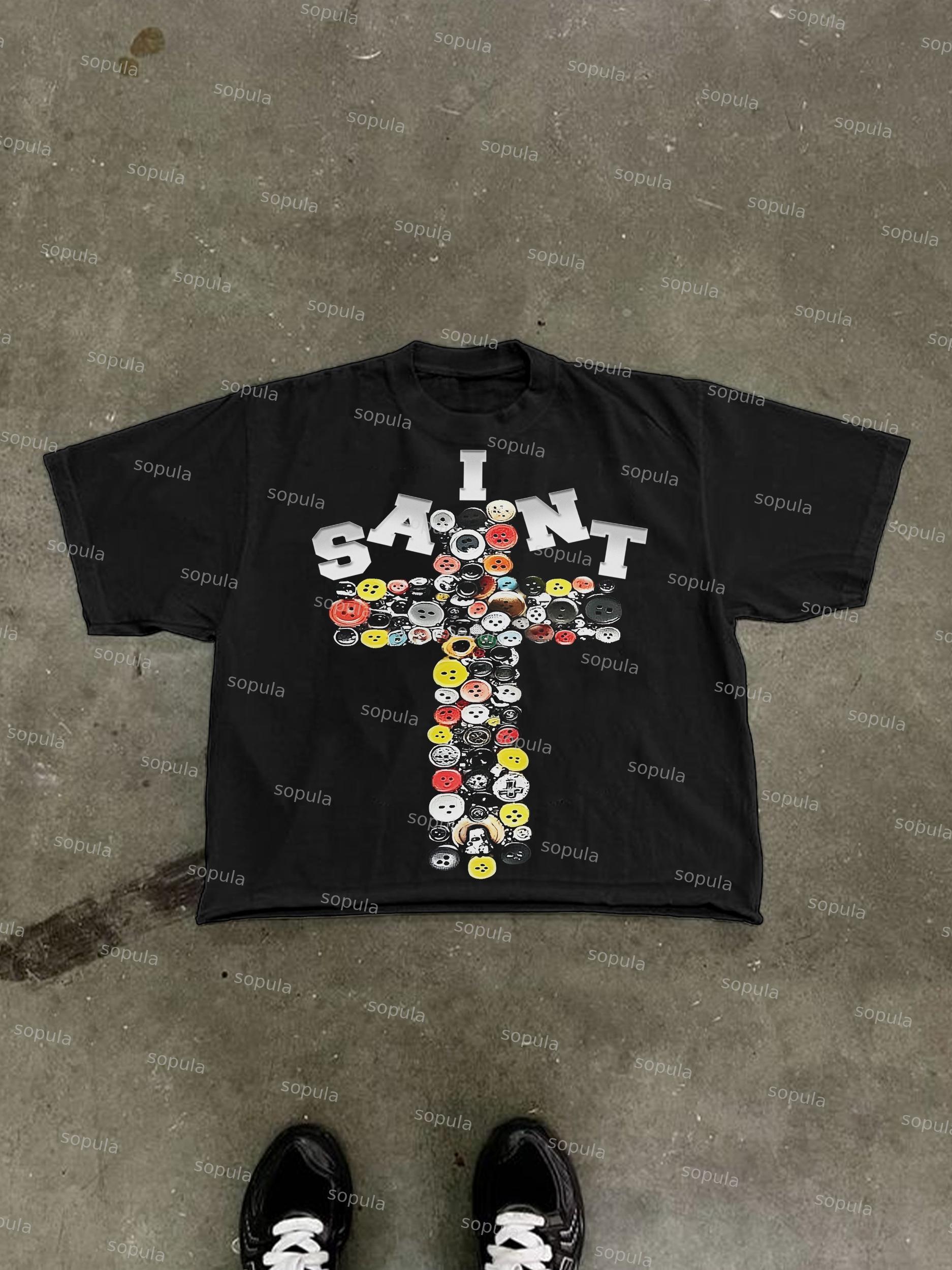 Vintage Saint Cross Art Graphic Cropped T-shirt Product Image