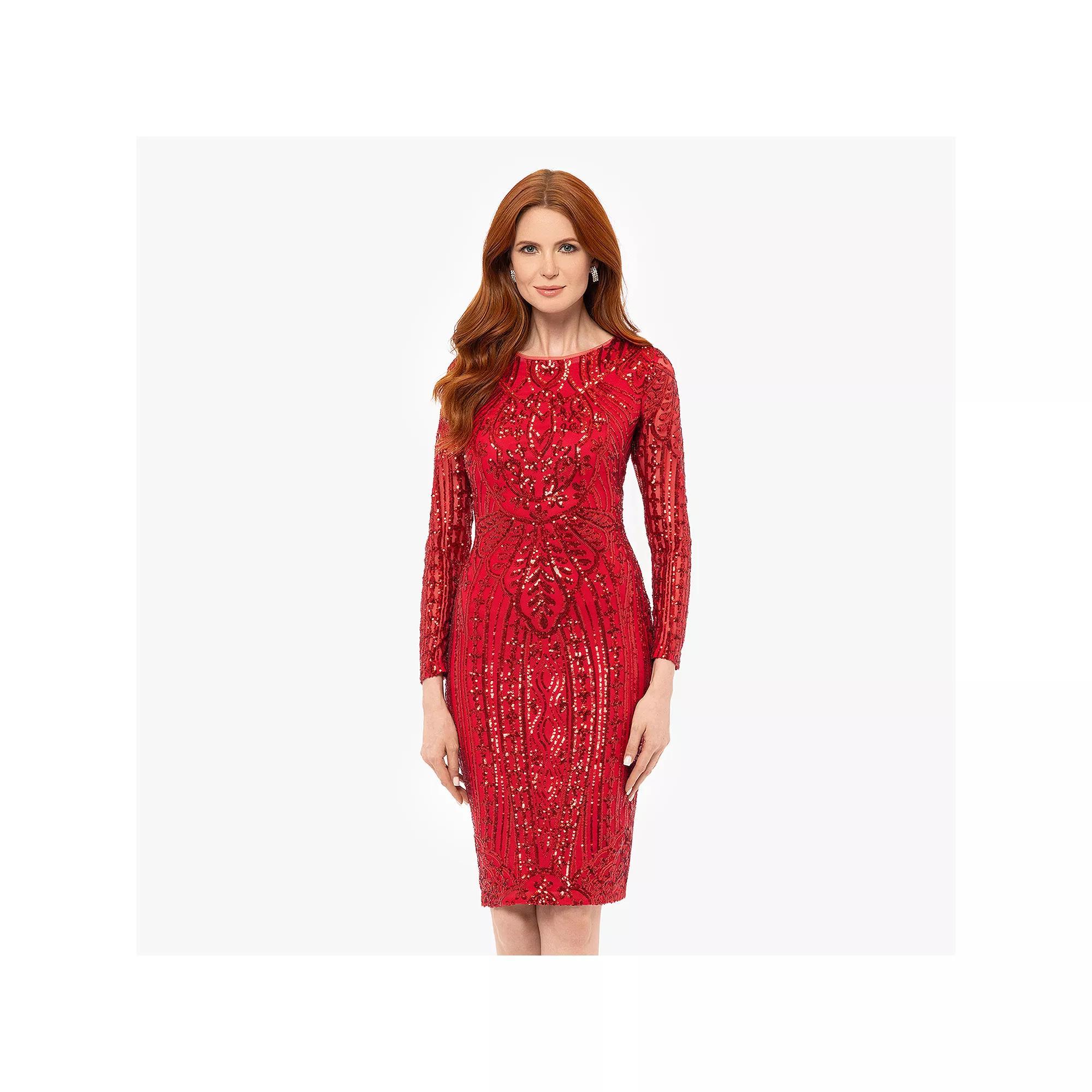 Women's BA Nites Short Sequin Long Sleeve Dress, Size: 8, Red Product Image