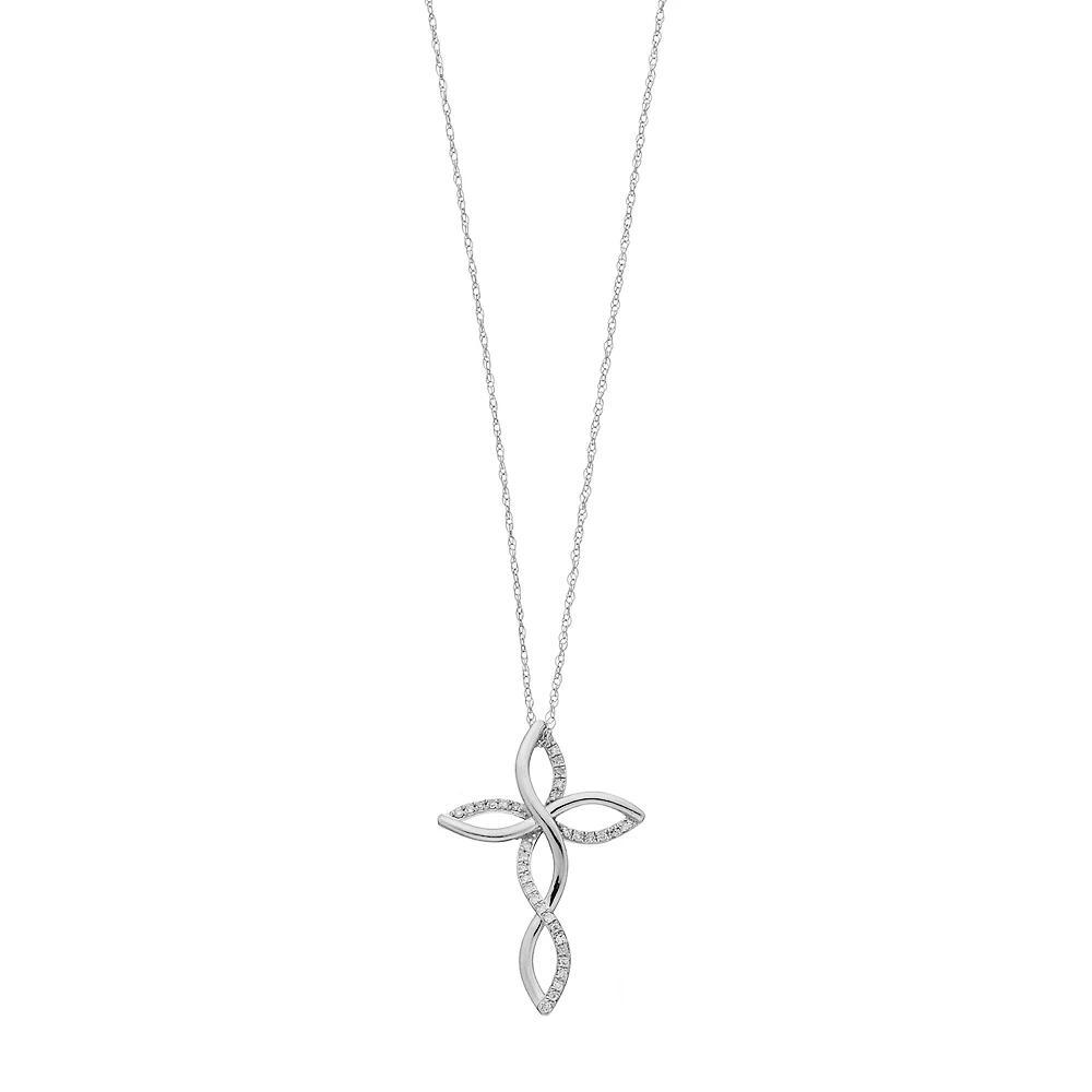 Celebration Gems 10k Gold 1/10 Carat T.W. Diamond Openwork Cross Pendant, Women's, Size: 18", White Product Image