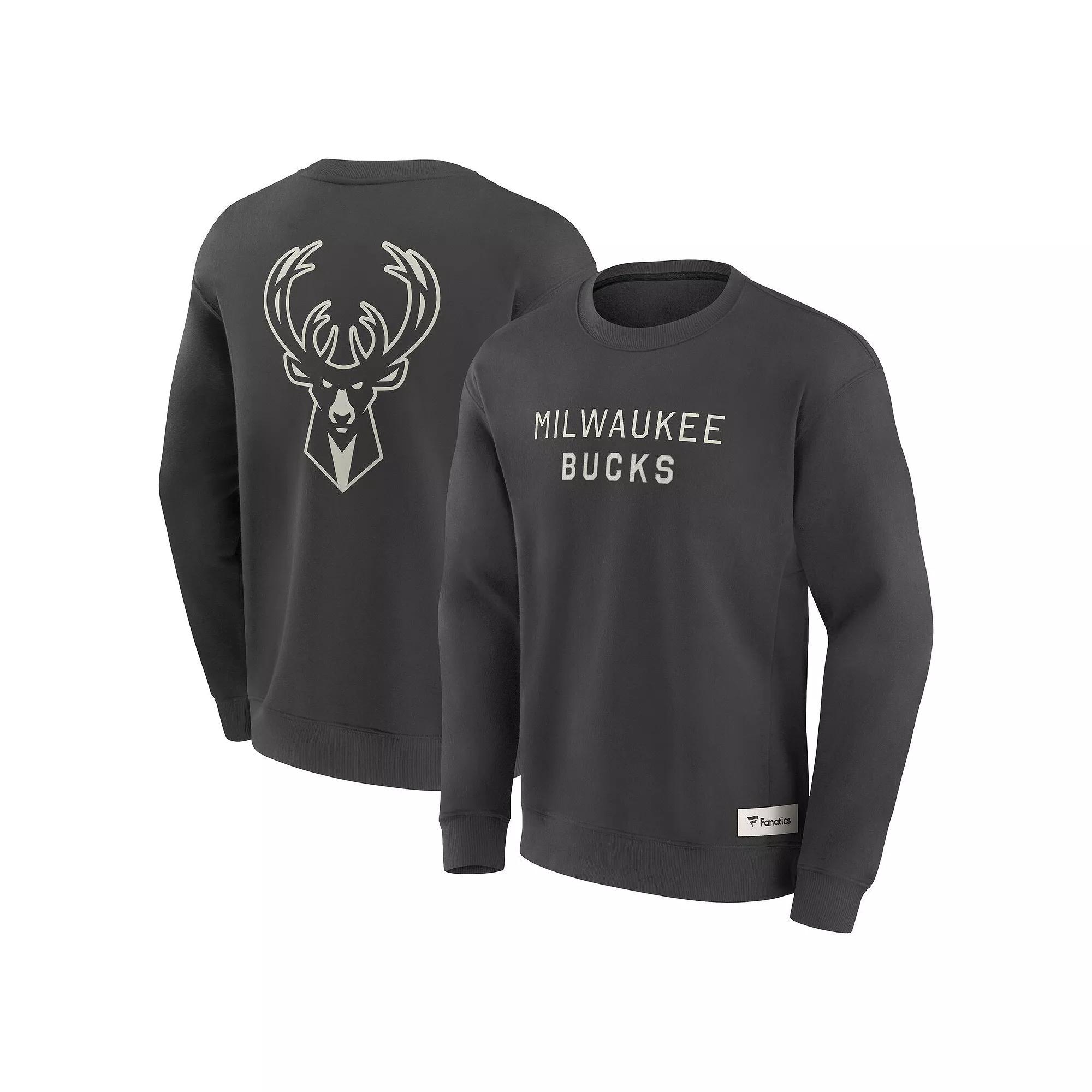 Men's Fanatics Gray Milwaukee Bucks Elements Future Ground Lettering Pullover Sweatshirt, Size: Medium, Grey Product Image