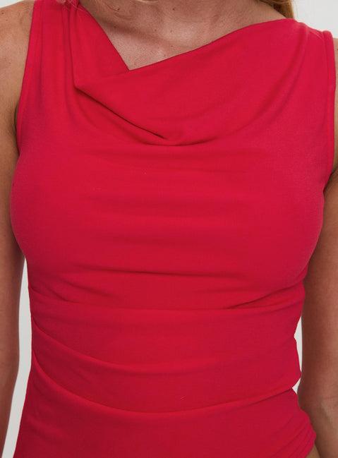 Coretta Ruched Asymmetrical Top Red Product Image