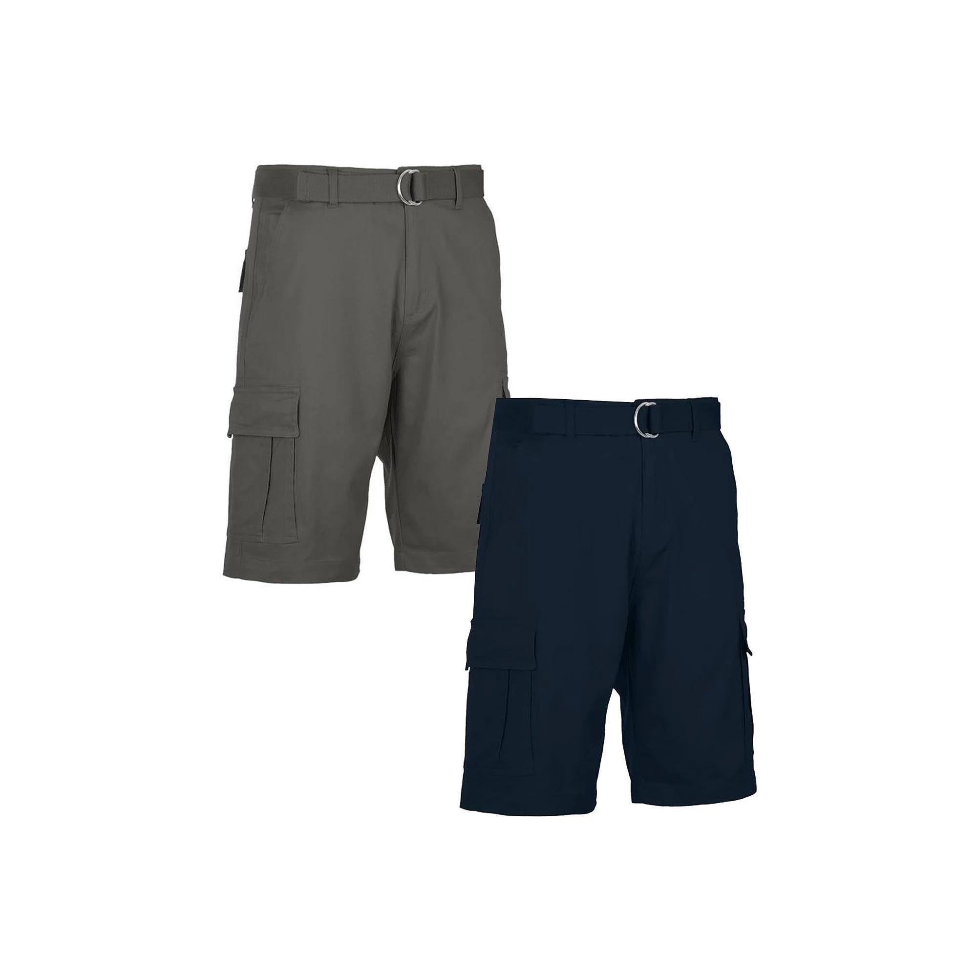 Men's Blu Rock 11.5" Men's Slim Fit Stretch Belted Cargo Shorts 2-Pack, Size: 40, Gray Navy Product Image