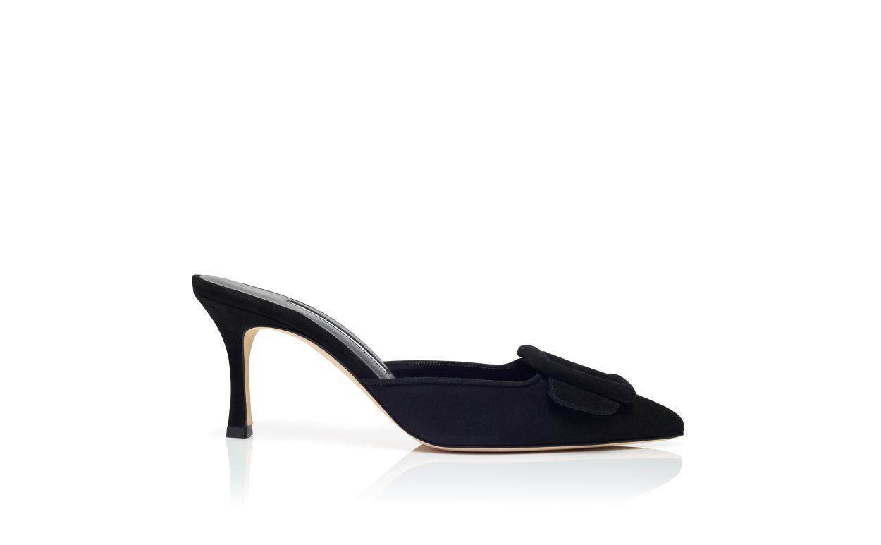 MAYSALE 70 Black Suede Buckle Mules Product Image