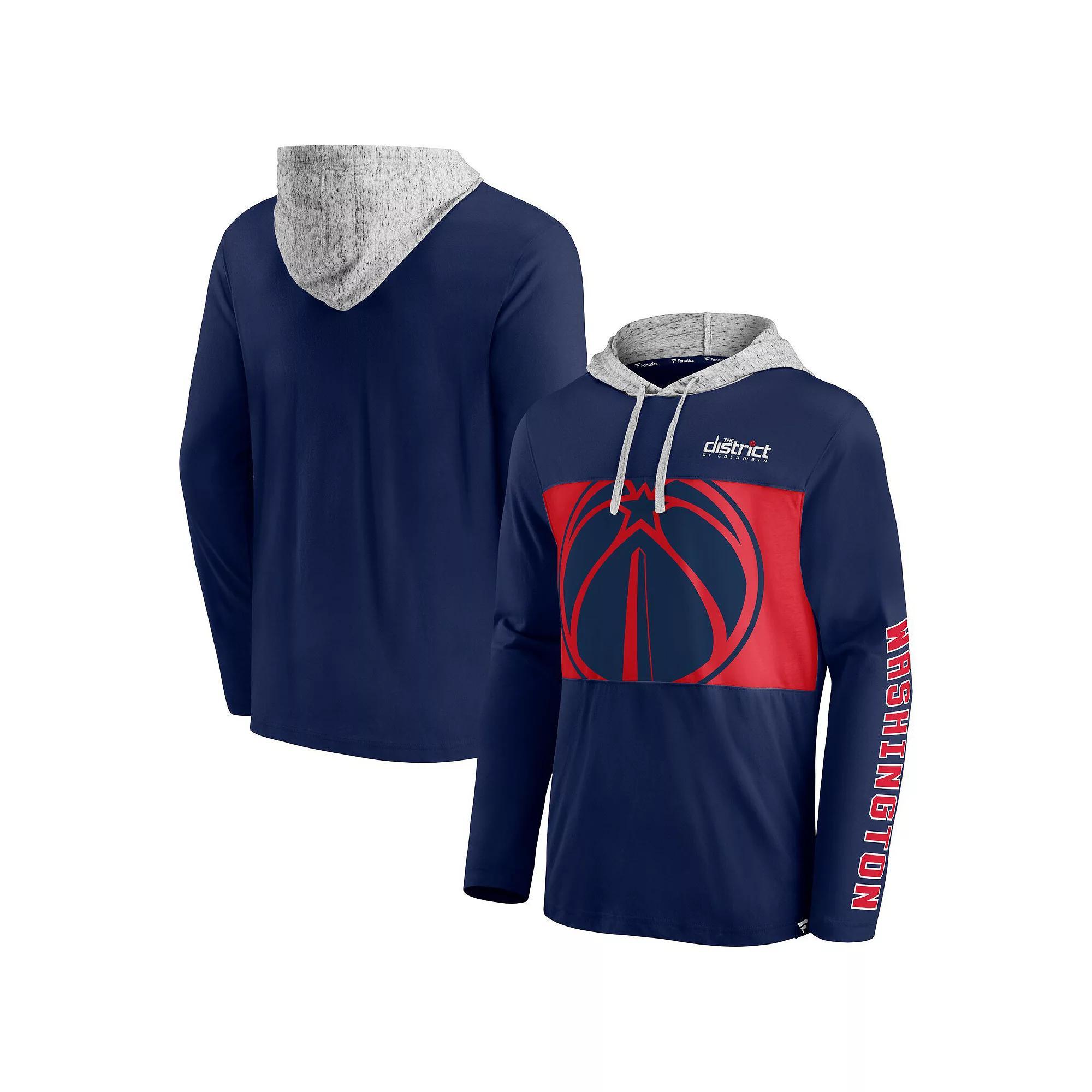 Men's Fanatics Navy/Heathered Gray Washington Wizards Block Party Pullover Hoodie, Size: Medium, Wiz Blue Product Image