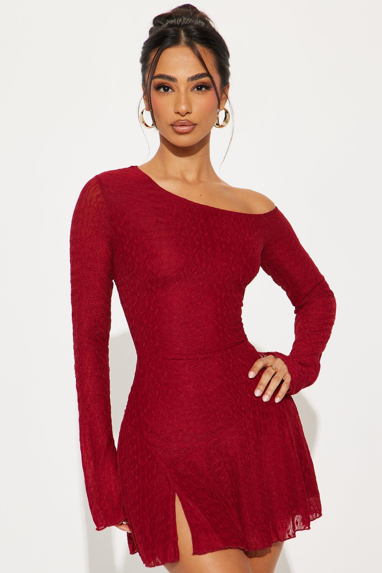 Just For The Night Lace Micro Mini Dress - Burgundy Product Image