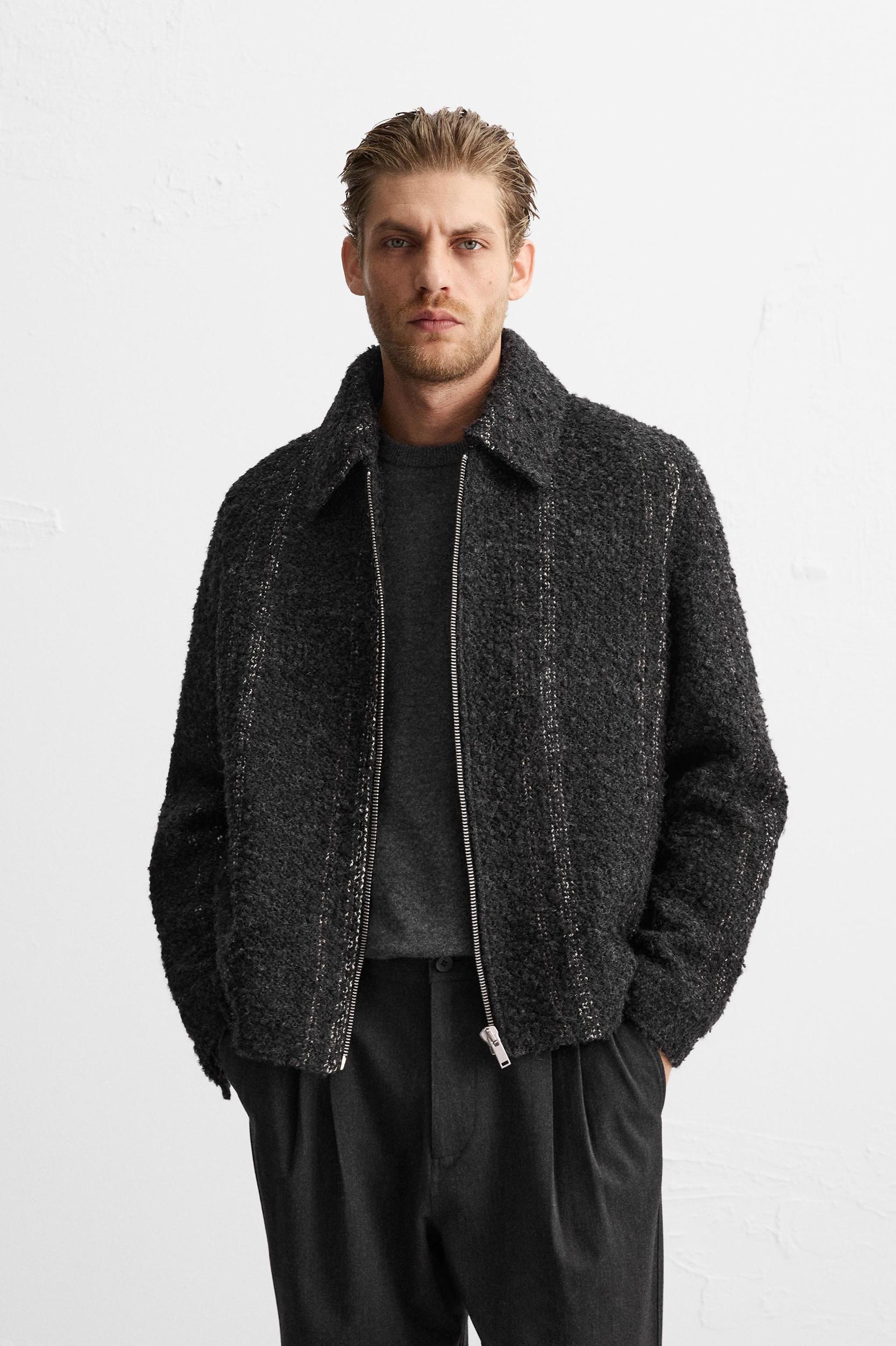 STRIPED TEXTURED OVERSHIRT Product Image