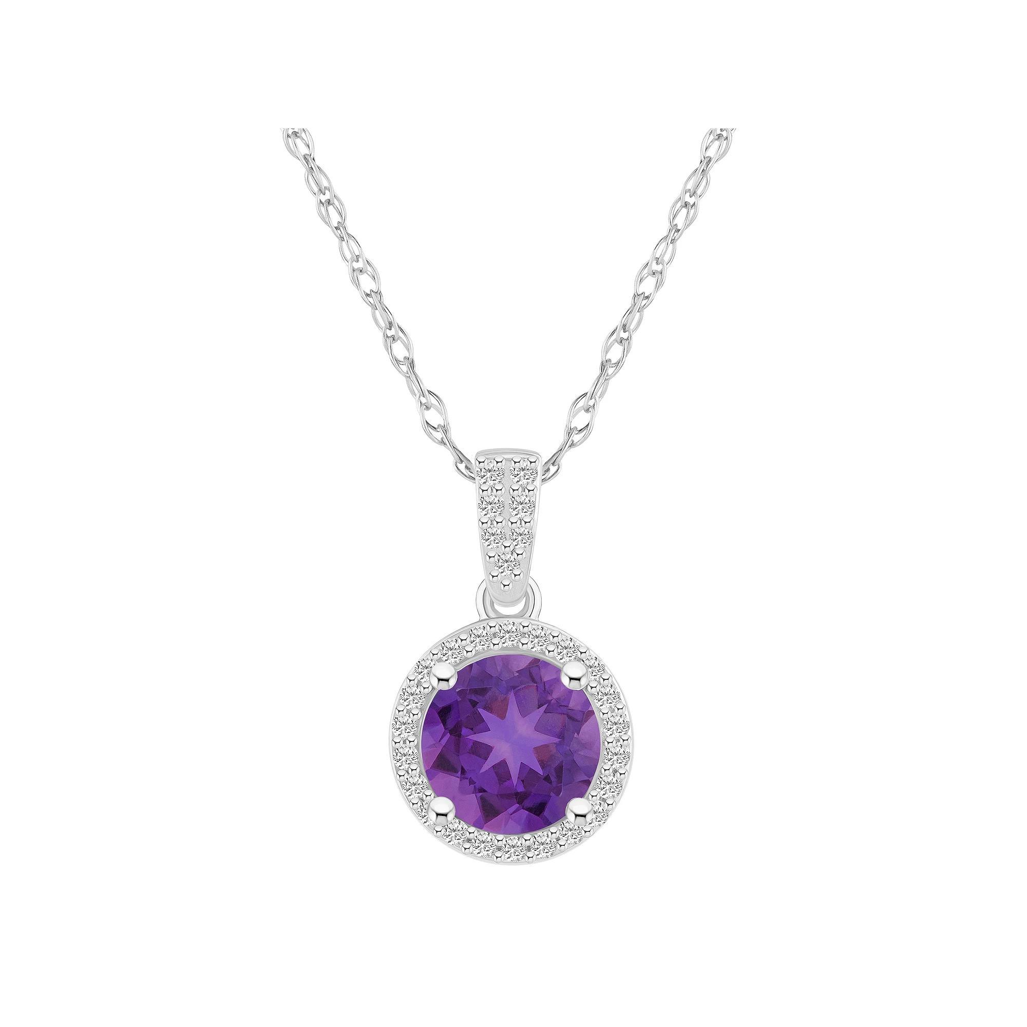 Celebration Gems 10k White Gold Round Gemstone & Lab-Created White Sapphire Halo Pendant Necklace, Women's, Size: 18", Created Red Product Image