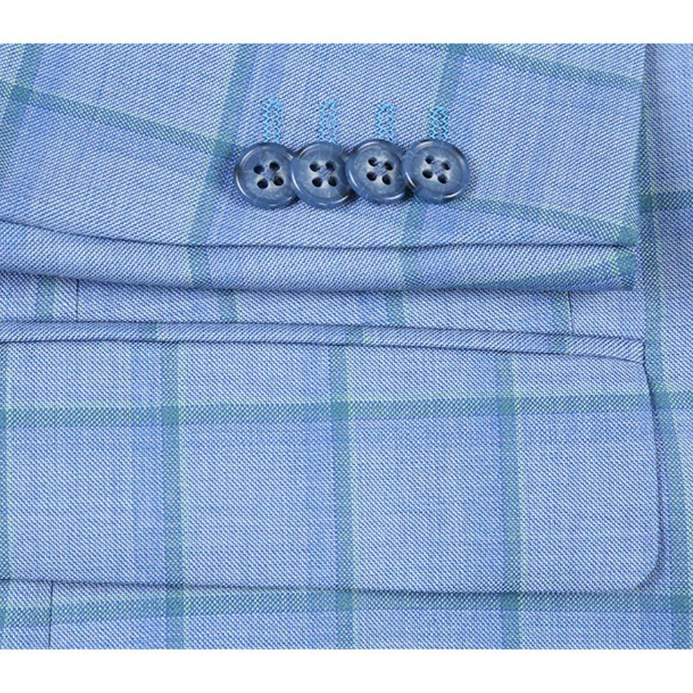 Men's Blue Classic Fit 100% Wool Plaid Blazer Male Product Image