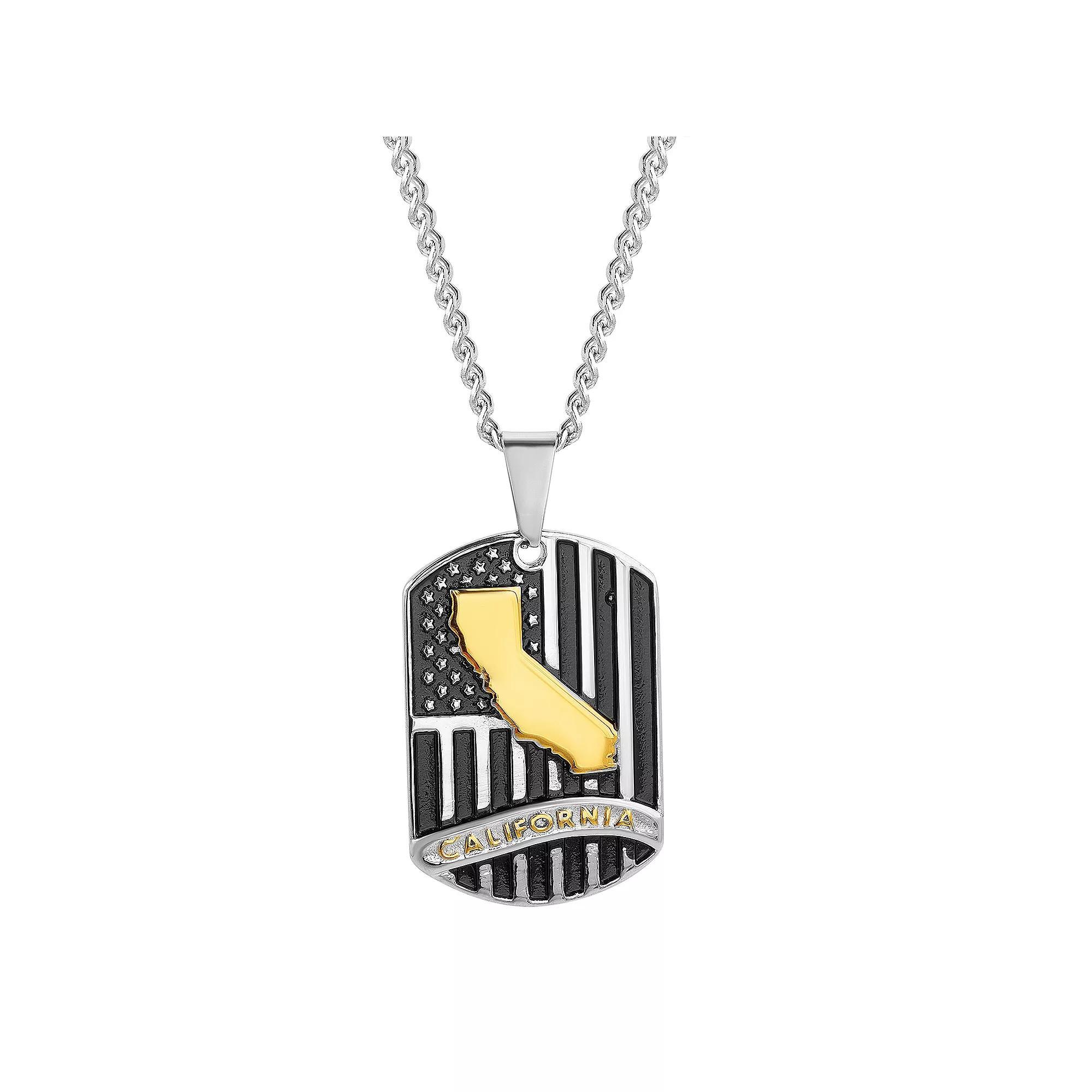 1913 Men's Tri-Tone Stainless Steel State of California Dog Tag Pendant Necklace, Size: 24", Two Tone Product Image