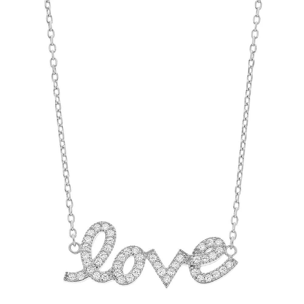 Rosabella Sterling Silver & Cubic Zirconia "Love" Necklace, Women's, Size: 18" Product Image