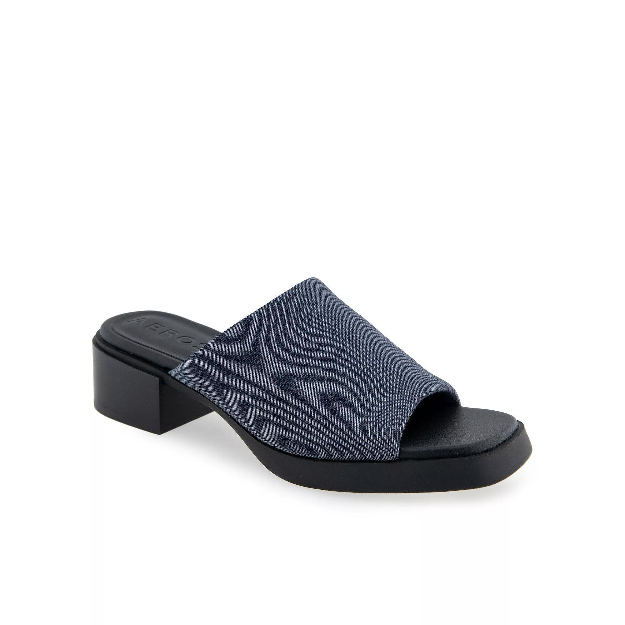 Aerosoles Denise Women's Block Heeled Slide Sandals, Size: 7.5 Wide, Dark Blue Stretch Product Image