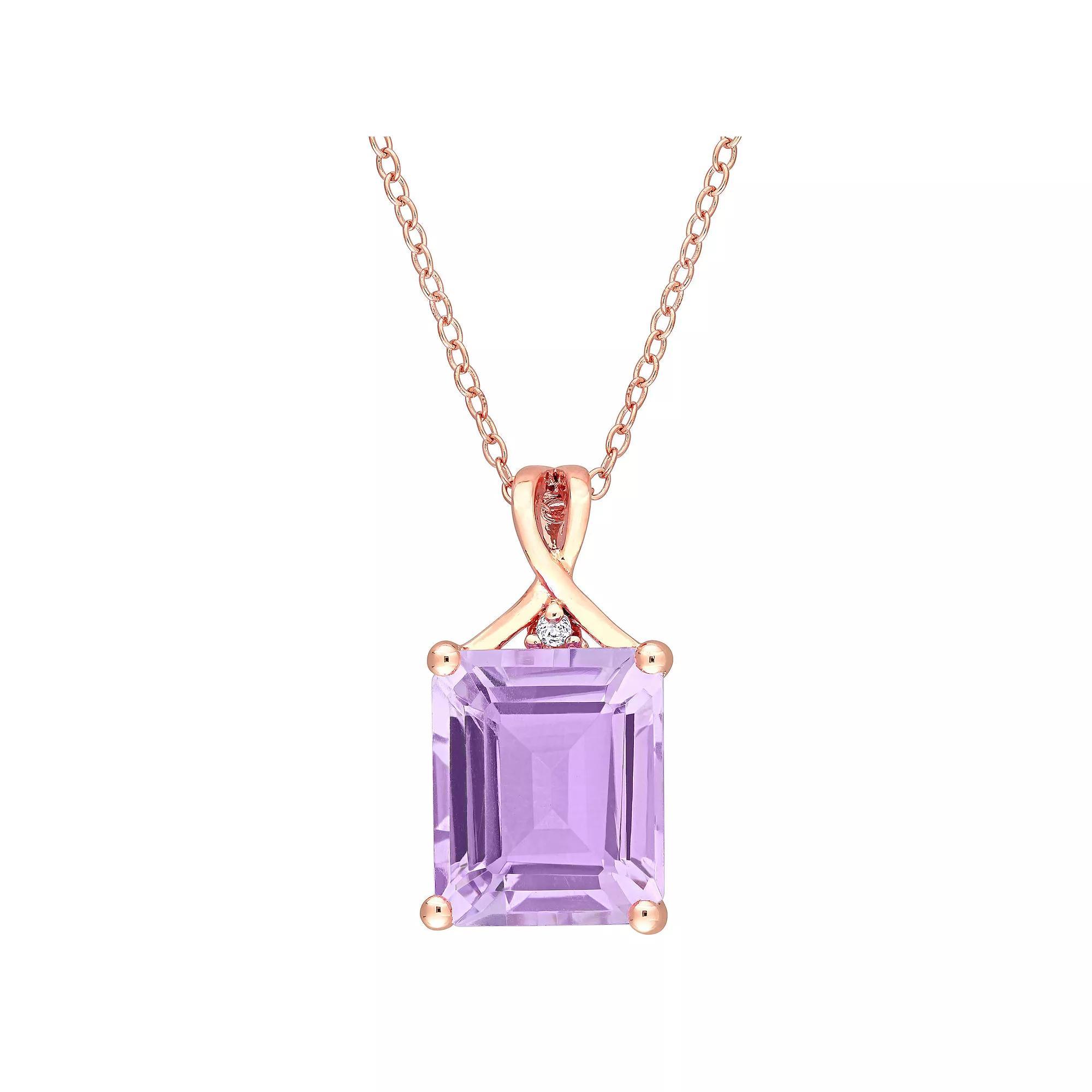 Stella Grace 18k Rose Gold Over Silver Rose de France Amethyst & White Topaz Pendant Necklace, Women's, Size: 18", Pink Tone Product Image