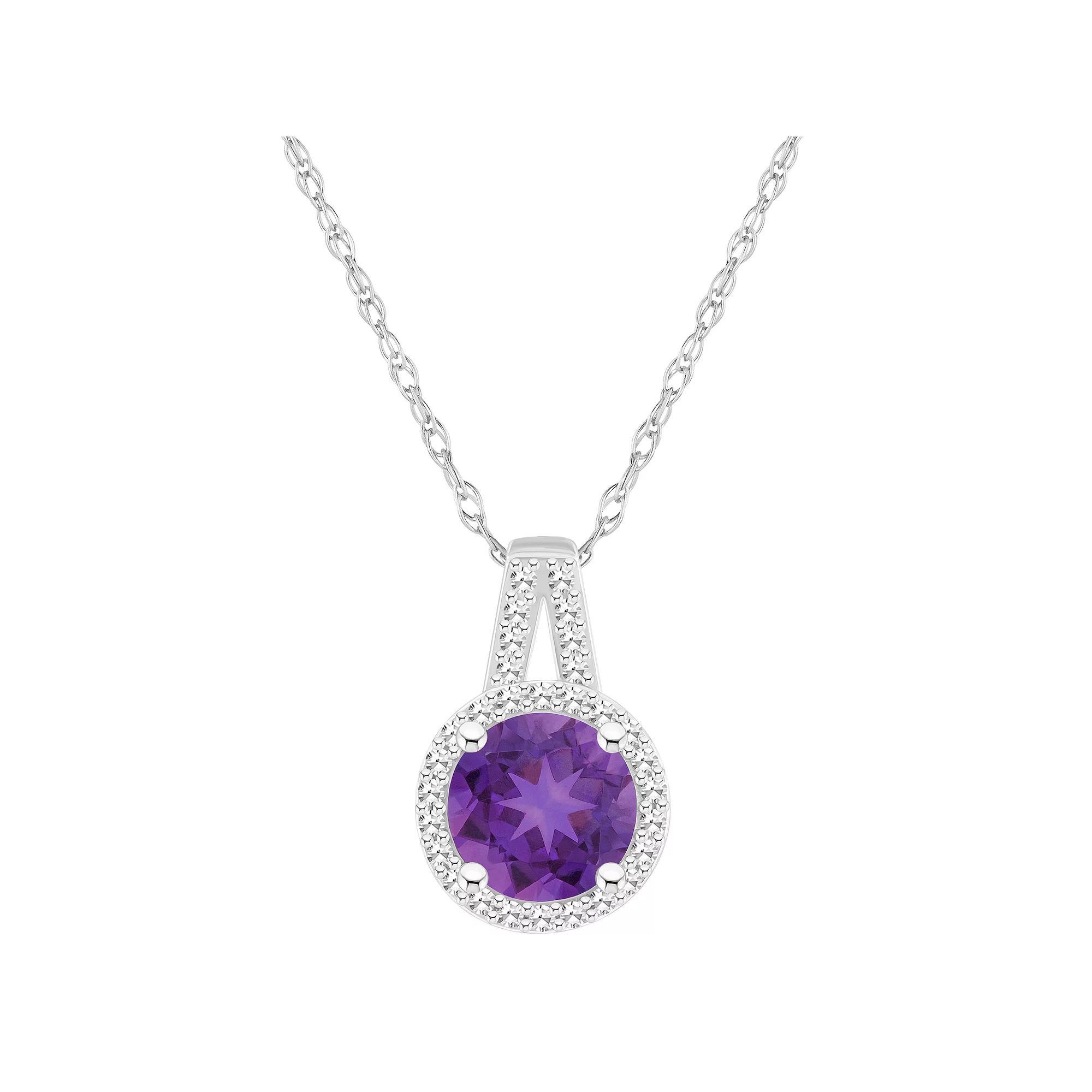 Celebration Gems Sterling Silver 7 mm Round Gemstone & 1/8 Carat T.W. Diamond Halo Pendant Necklace, Women's, Size: 18", Blue Topaz Product Image