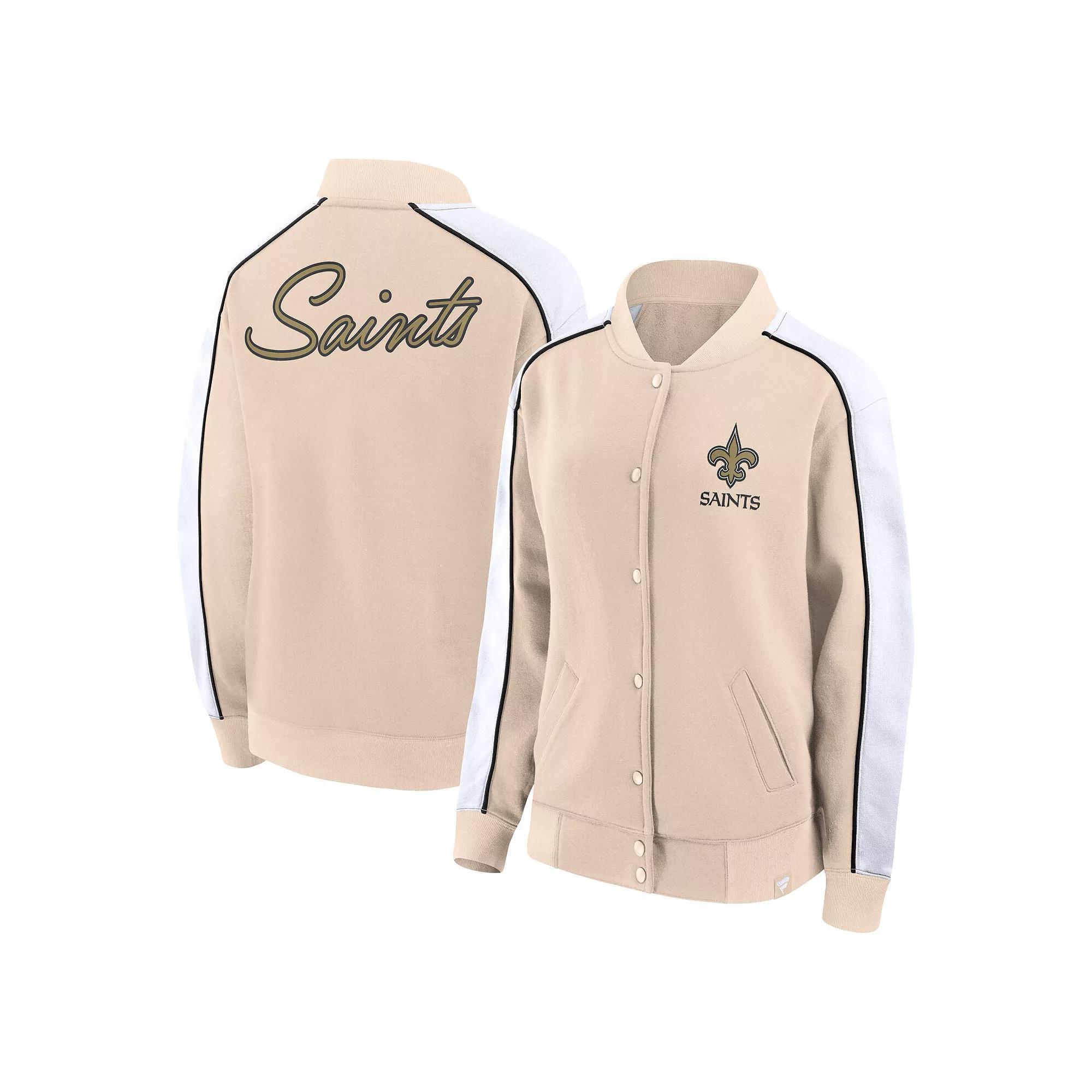 Women's Fanatics Branded Tan New Orleans Saints Lounge Full-Snap Varsity Jacket, Size: Medium, Team Product Image