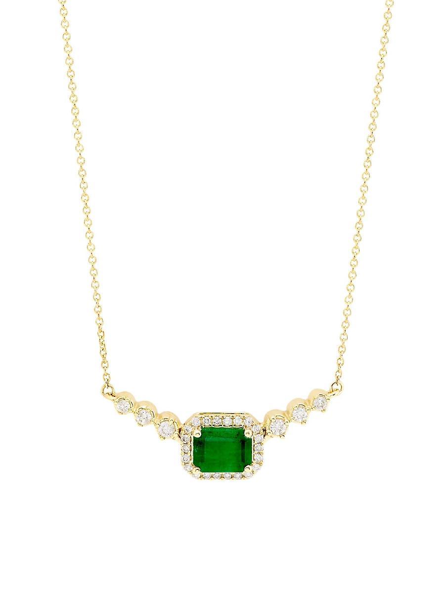 Womens 14K Yellow Gold, Emerald & 0.25 TCW Diamond Necklace Product Image