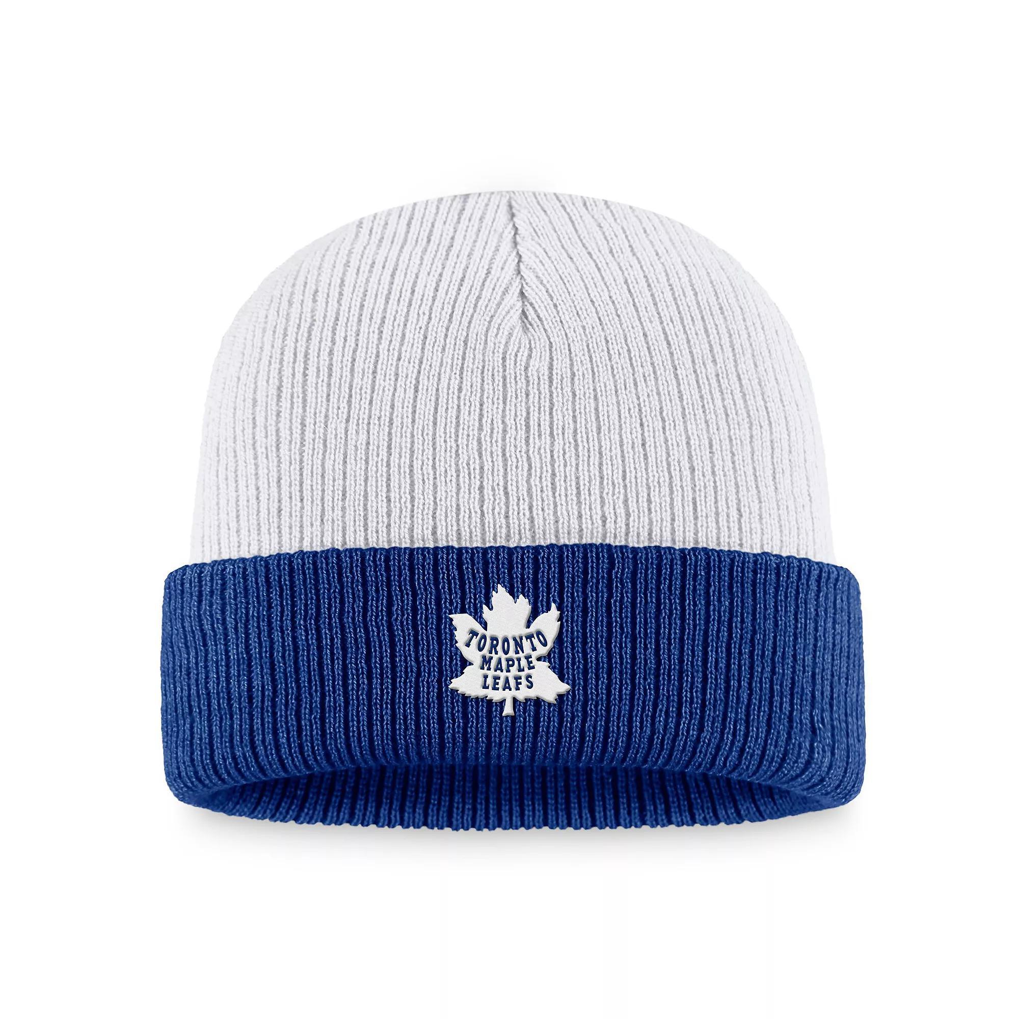 Mens Fanatics Branded White/Blue Toronto Maple Leafs Heritage Vintage Cuffed Knit Hat Product Image
