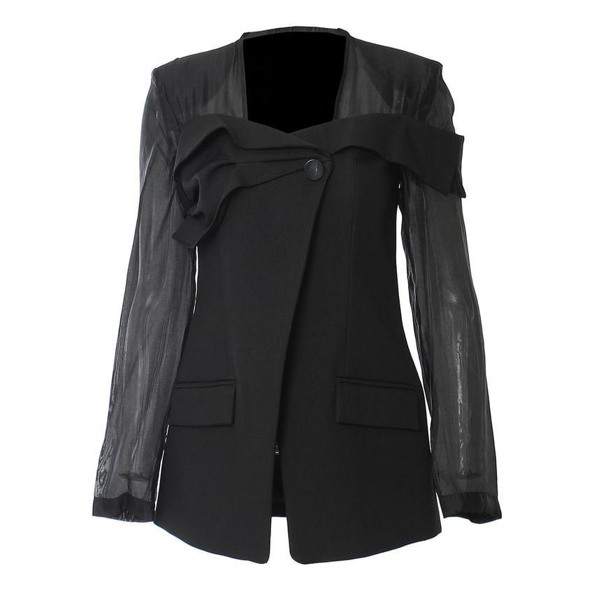 Square Neck Sheer Panel Single Button Blazer Product Image
