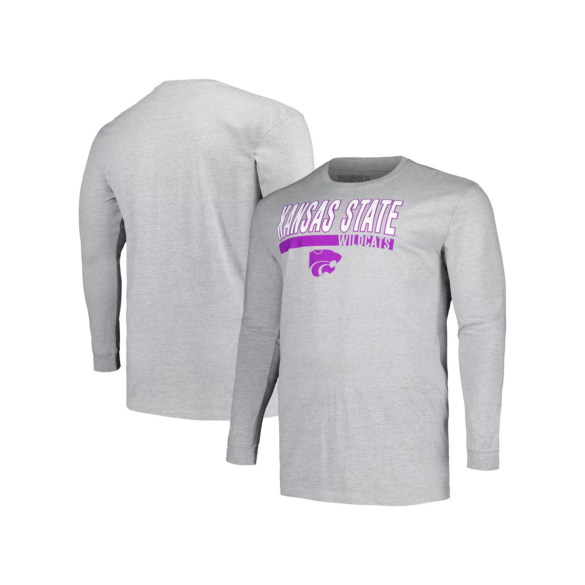 Men's Profile Gray Kansas State Wildcats Big & Tall Two-Hit Long Sleeve T-Shirt, Size: 4XLT, Grey Product Image