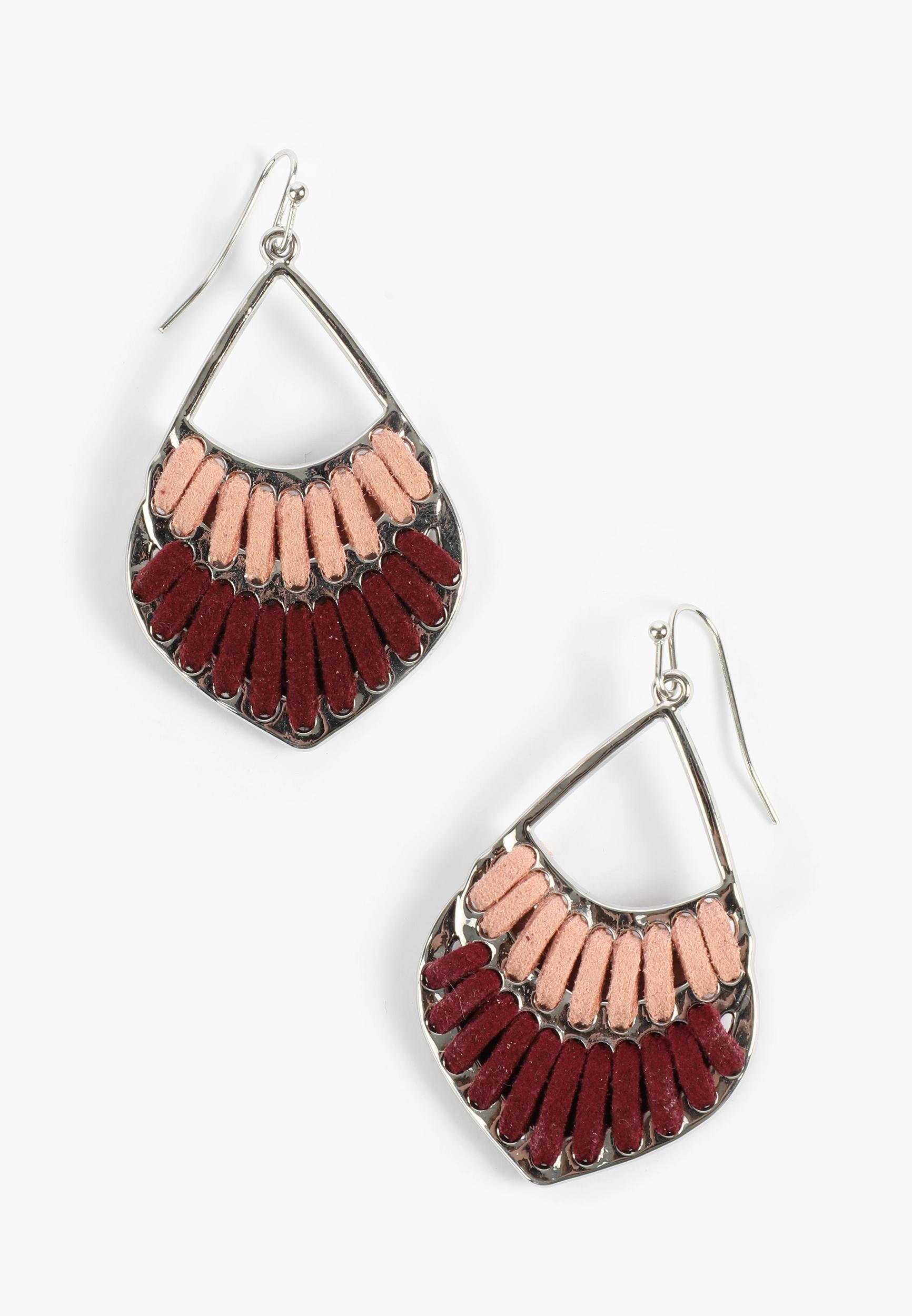 Pink And Burgundy Corded Teardrop Earrings Product Image