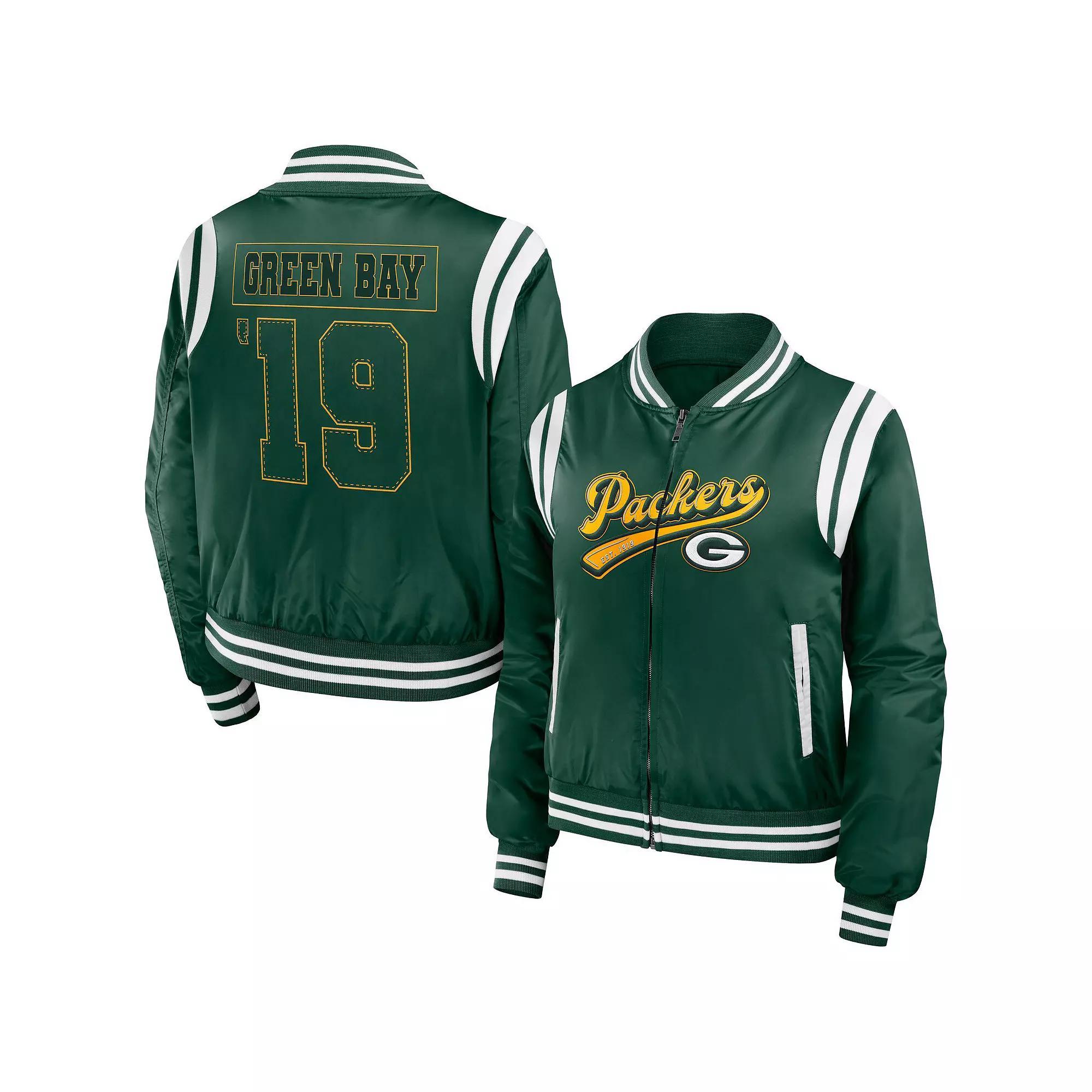Women's WEAR by Erin Andrews Green Green Bay Packers Bomber Full-Zip Jacket, Size: 2XL Product Image