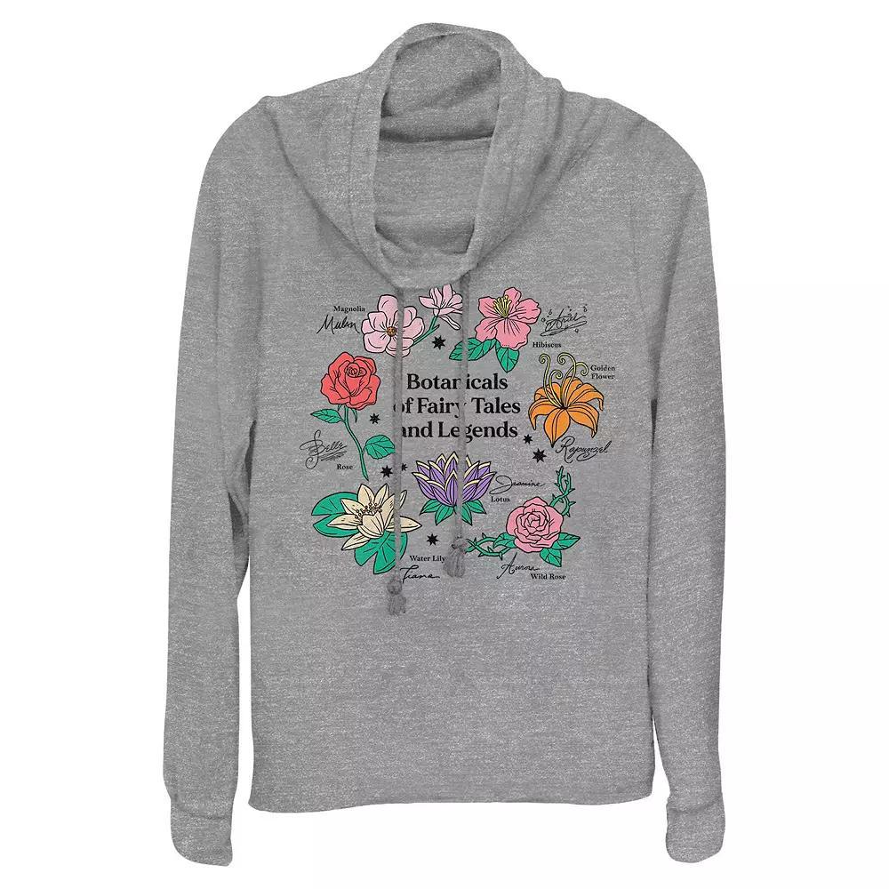 Disney Princess Botanicals Of Fairy Tales And Legends Womens Cowlneck Graphic Lightweight Long Sleeve Gray Grey Product Image