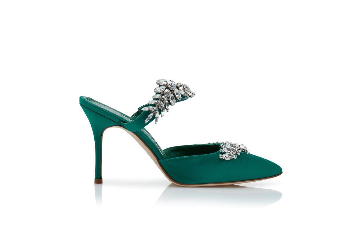 LURUM Green Satin Crystal Embellished Mules Product Image