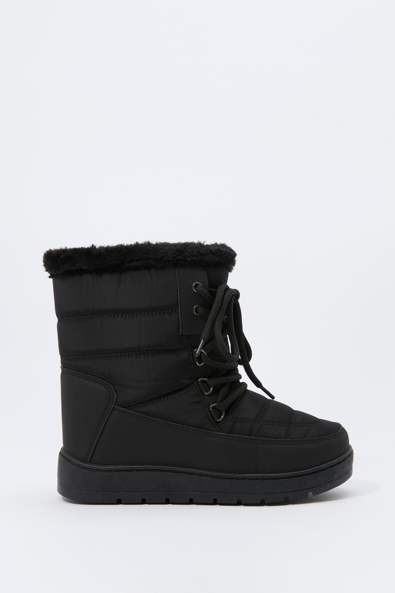 Faux Fur Collared Lace Up Winter Boot Female Product Image