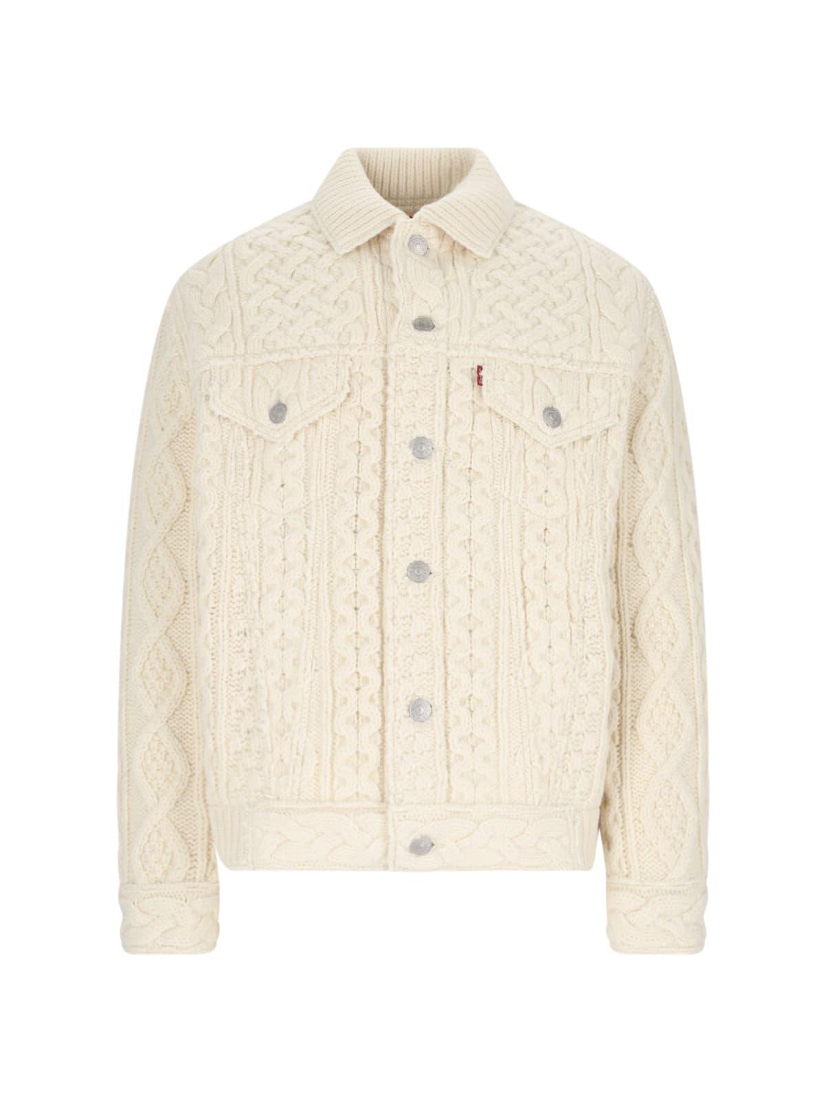 JUNYA WATANABE Long-sleeved Knitted Cardigan In Beige Product Image