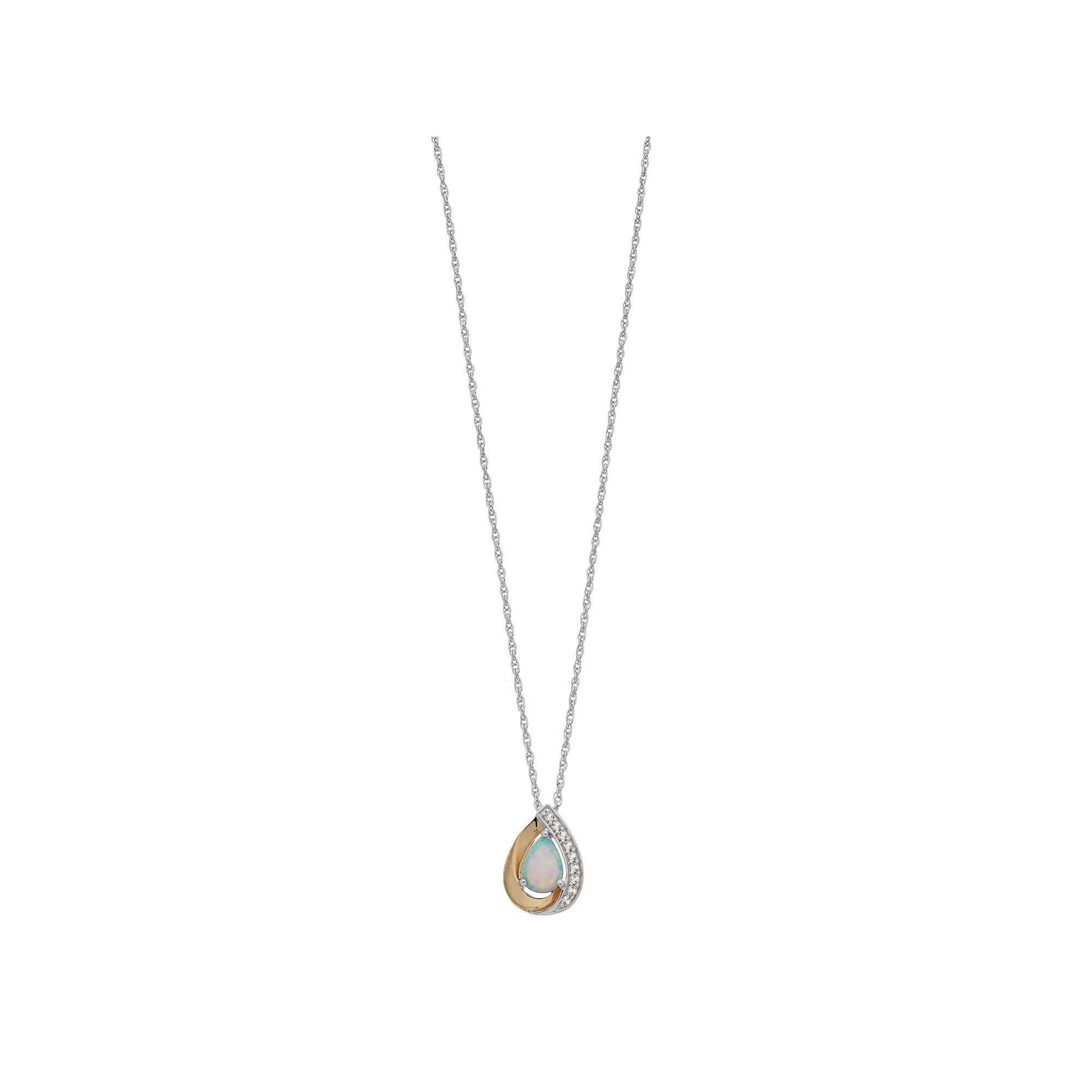 14k Gold Over Silver White Opal Teardrop Necklace, Women's, Size: 18", Two Tone Product Image