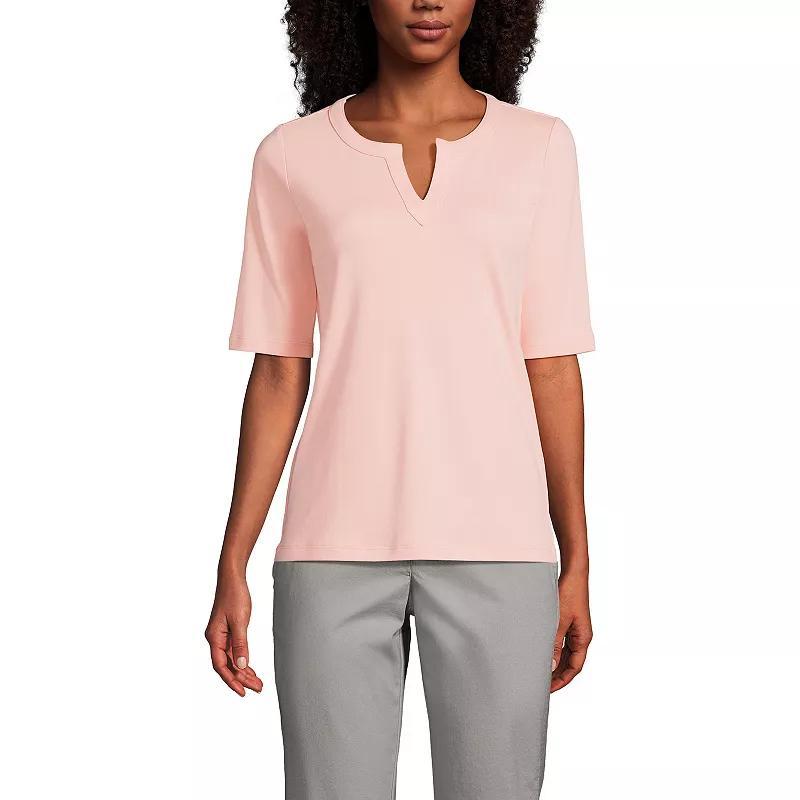 Womens Lands End Modern Half Sleeve Splitneck Top Blue Shadow Product Image