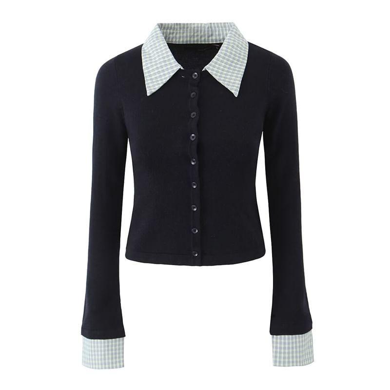 Long Sleeve Collared Striped Mock Two Piece Button Top Product Image