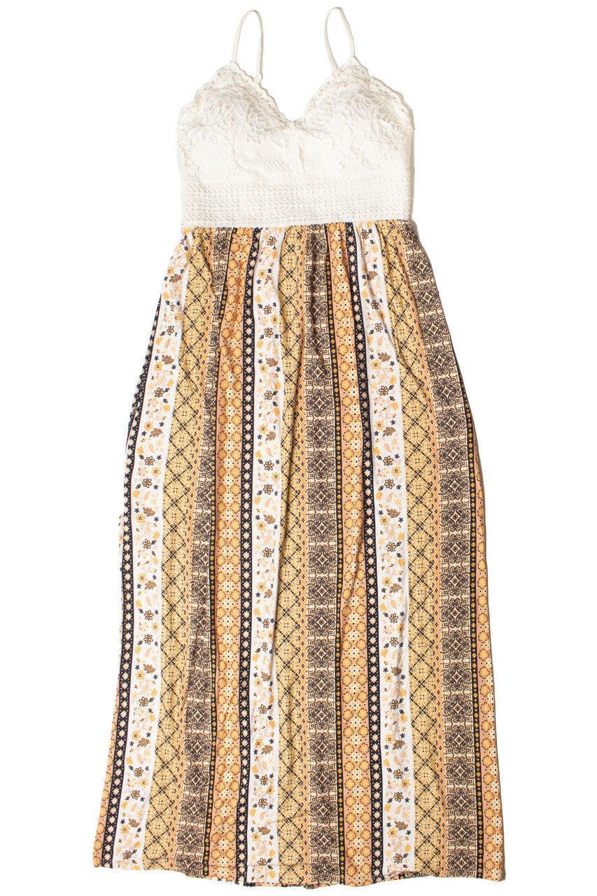Lace Top Printed Pattern Maxi Dress Product Image