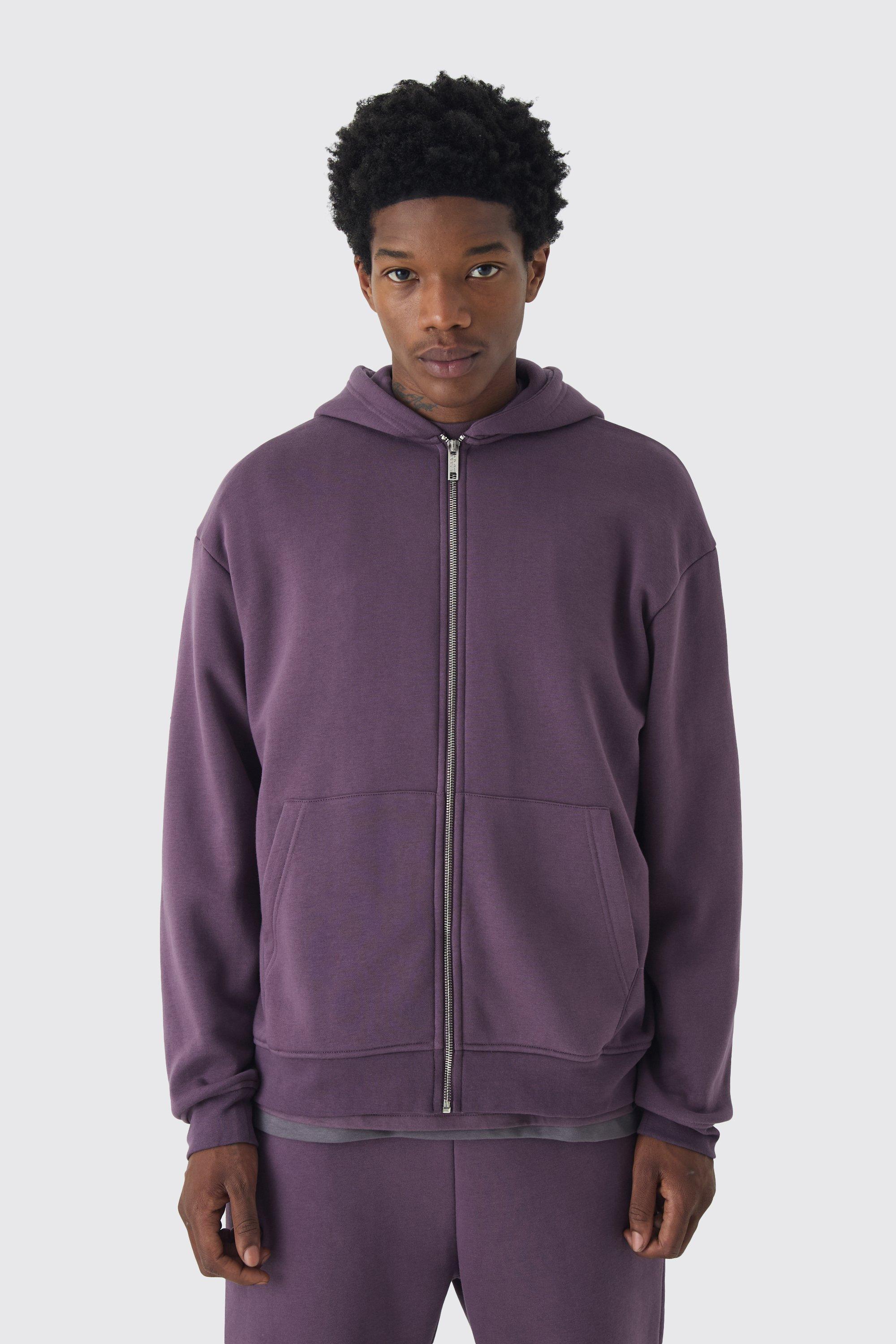 Mens 330GSM Oversized Basic Zip Through Hoodie - Purple Product Image
