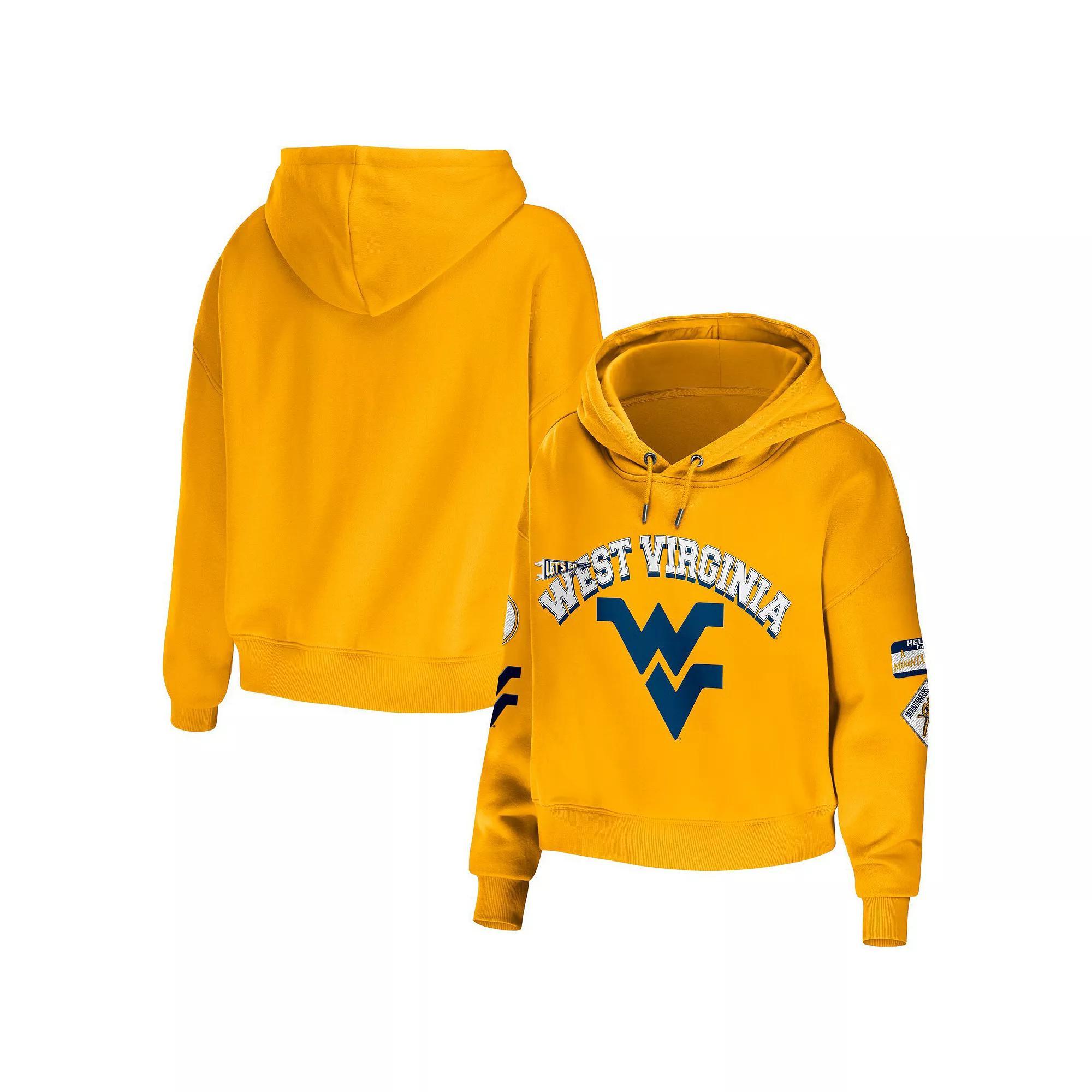Women's WEAR by Erin Andrews Gold West Virginia Mountaineers Mixed Media Cropped Pullover Hoodie, Size: XL Product Image