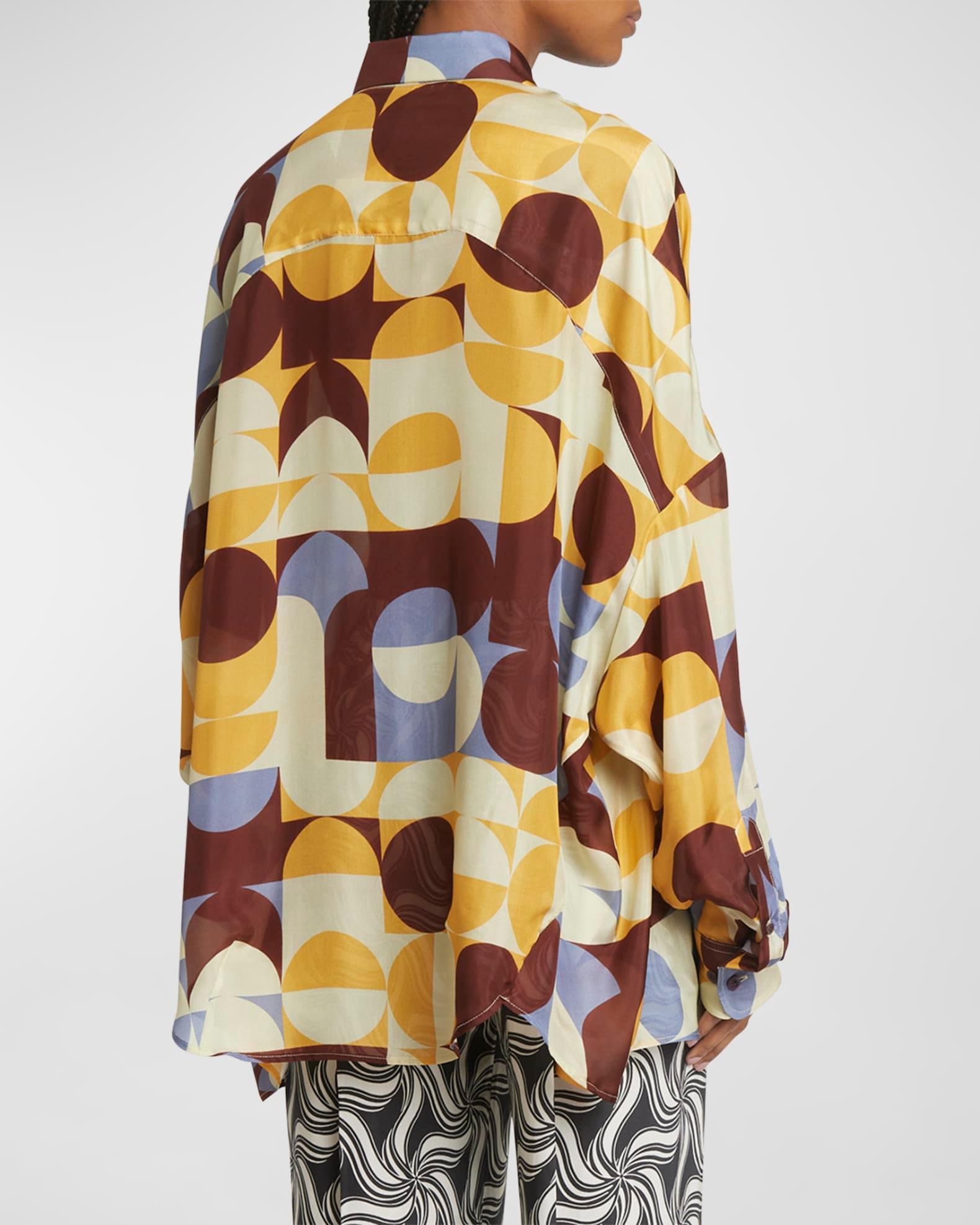 Casia Abstract-Print Oversized Silk Collared Shirt Product Image