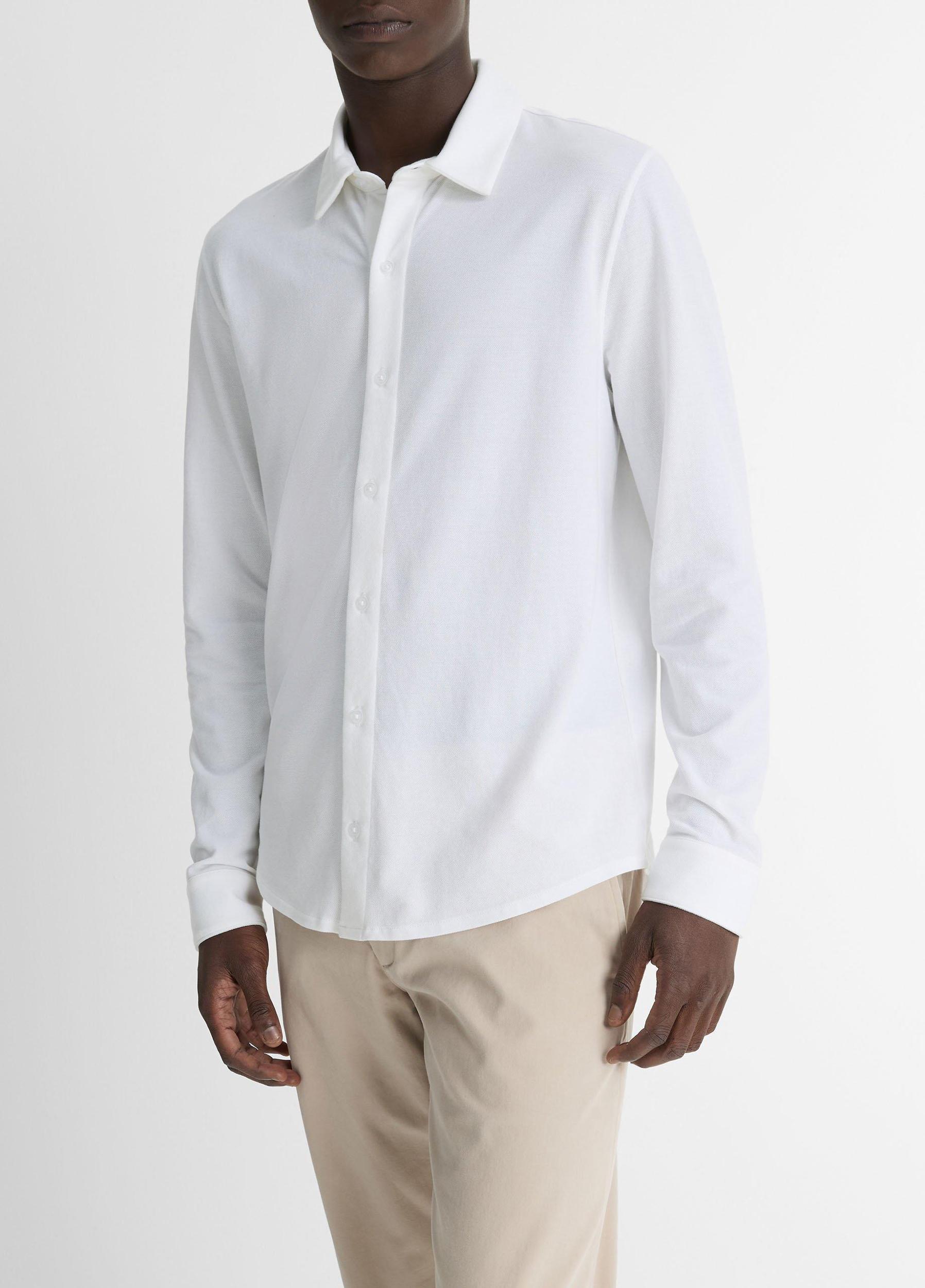 Mens Cotton Piqu Button-Front Shirt, Optic White, Size L Vince Product Image