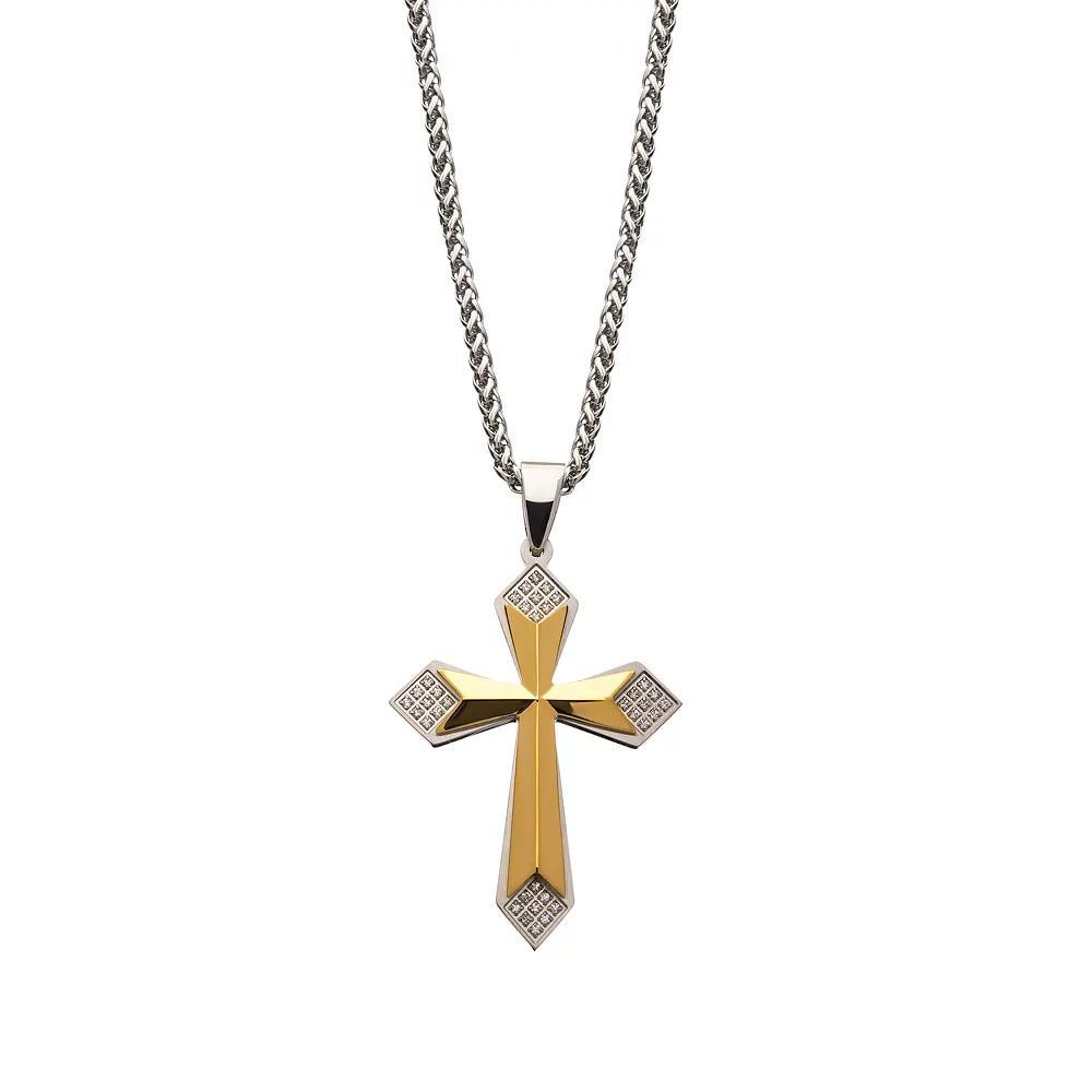 Two Tone Stainless Steel Cubic Zirconia Cross Pendant Necklace, Women's, Size: 24", Gold Tone Product Image