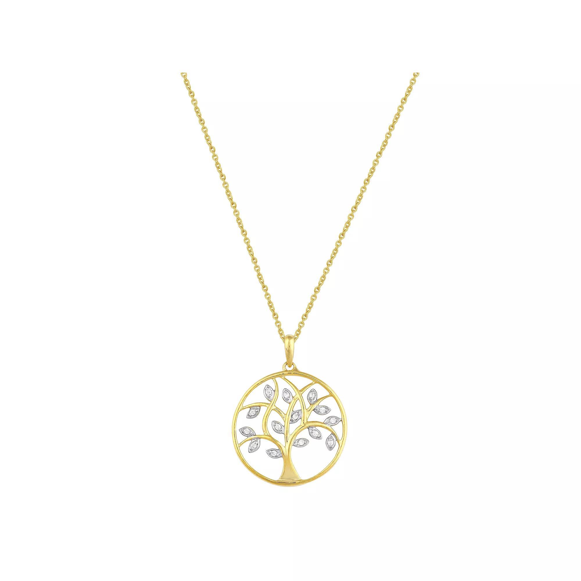 Sterling Silver 1/6 Carat T.W. Diamond Tree Of Life Pendant Necklace, Women's, Size: 18", Gold Tone Product Image