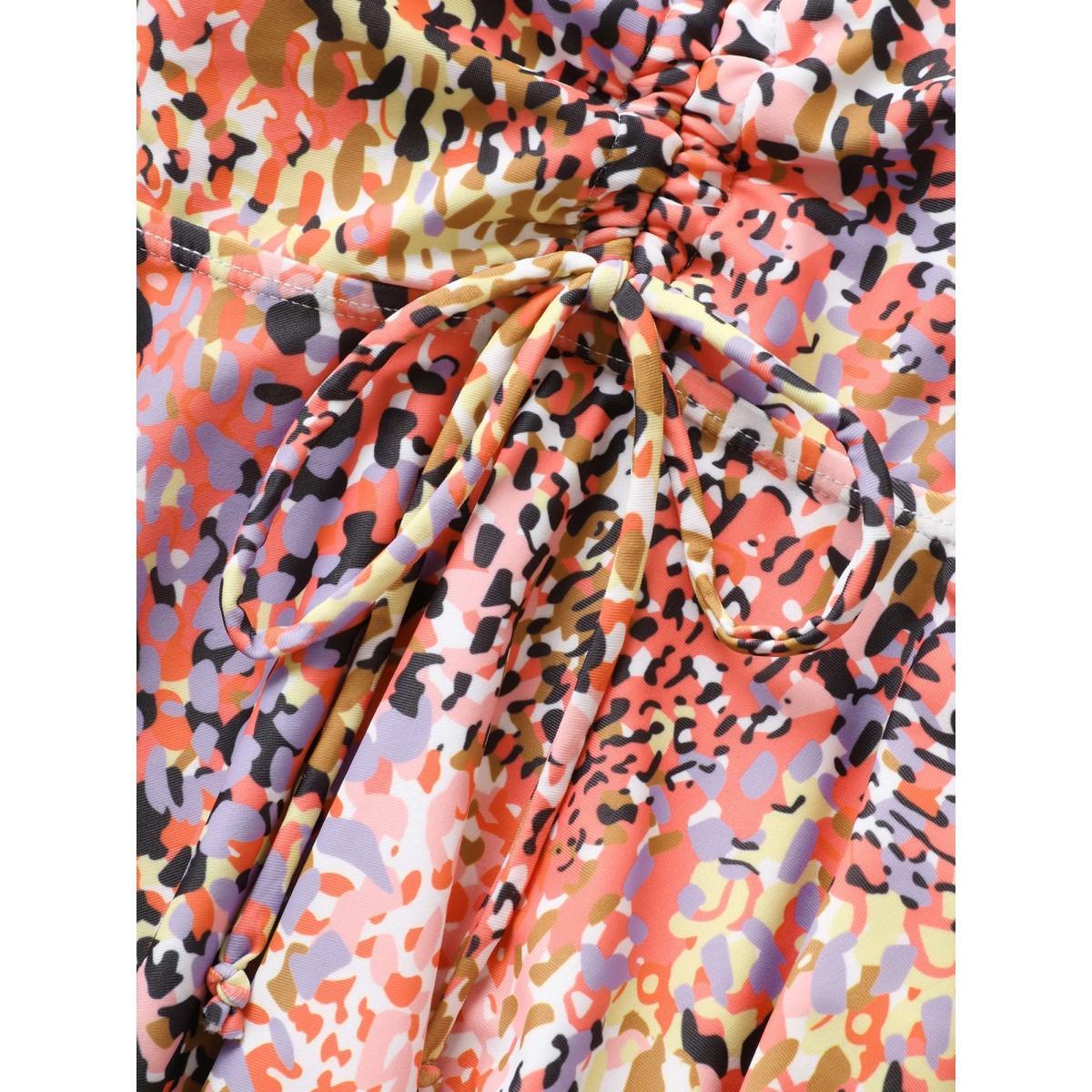 Plus Size Leopard Print Knotted Front Swim Top Women's Swimwear Multicolor Beach Gathered High stretch Skinny Heart neckline Curve Swim Tops BloomChic 30/6X Product Image