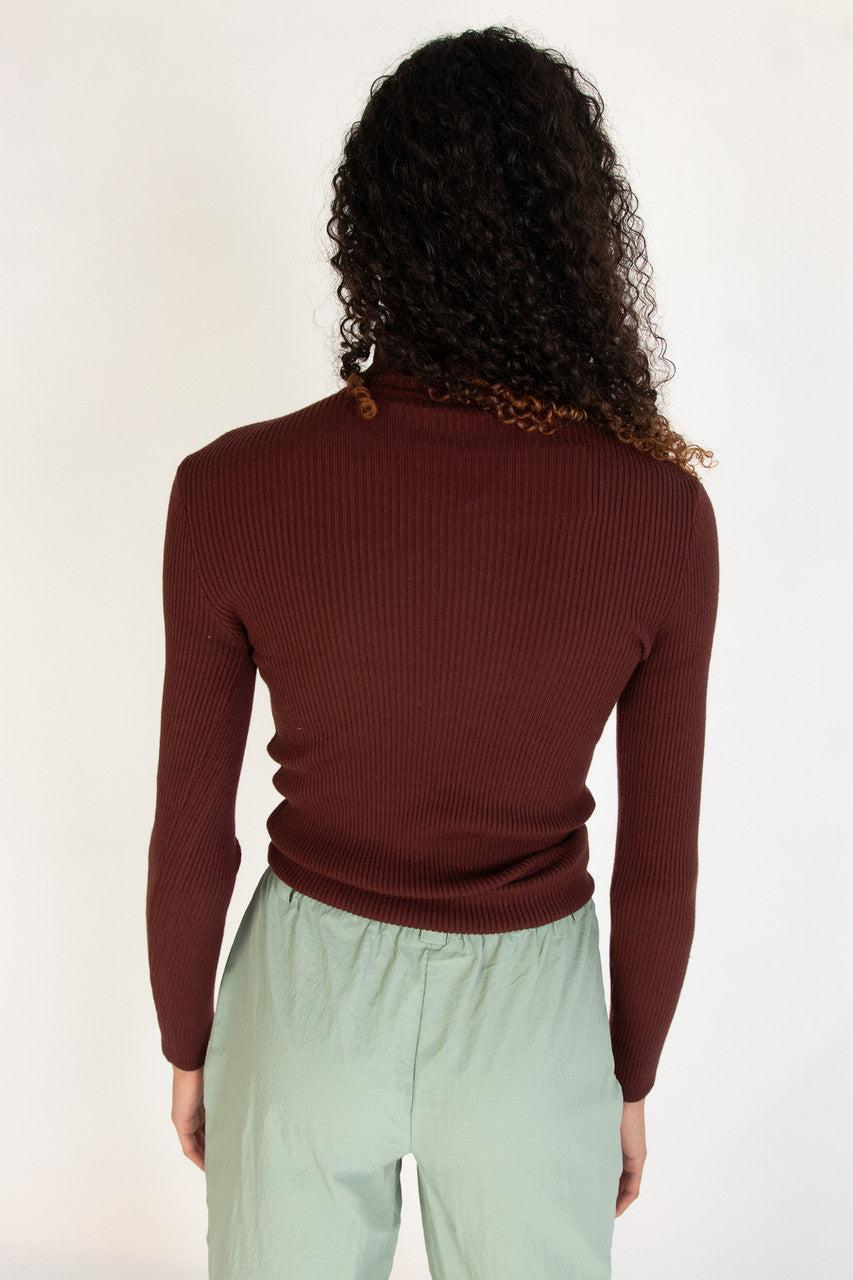 Dark Oak Ribbed Turtleneck Sweater Product Image