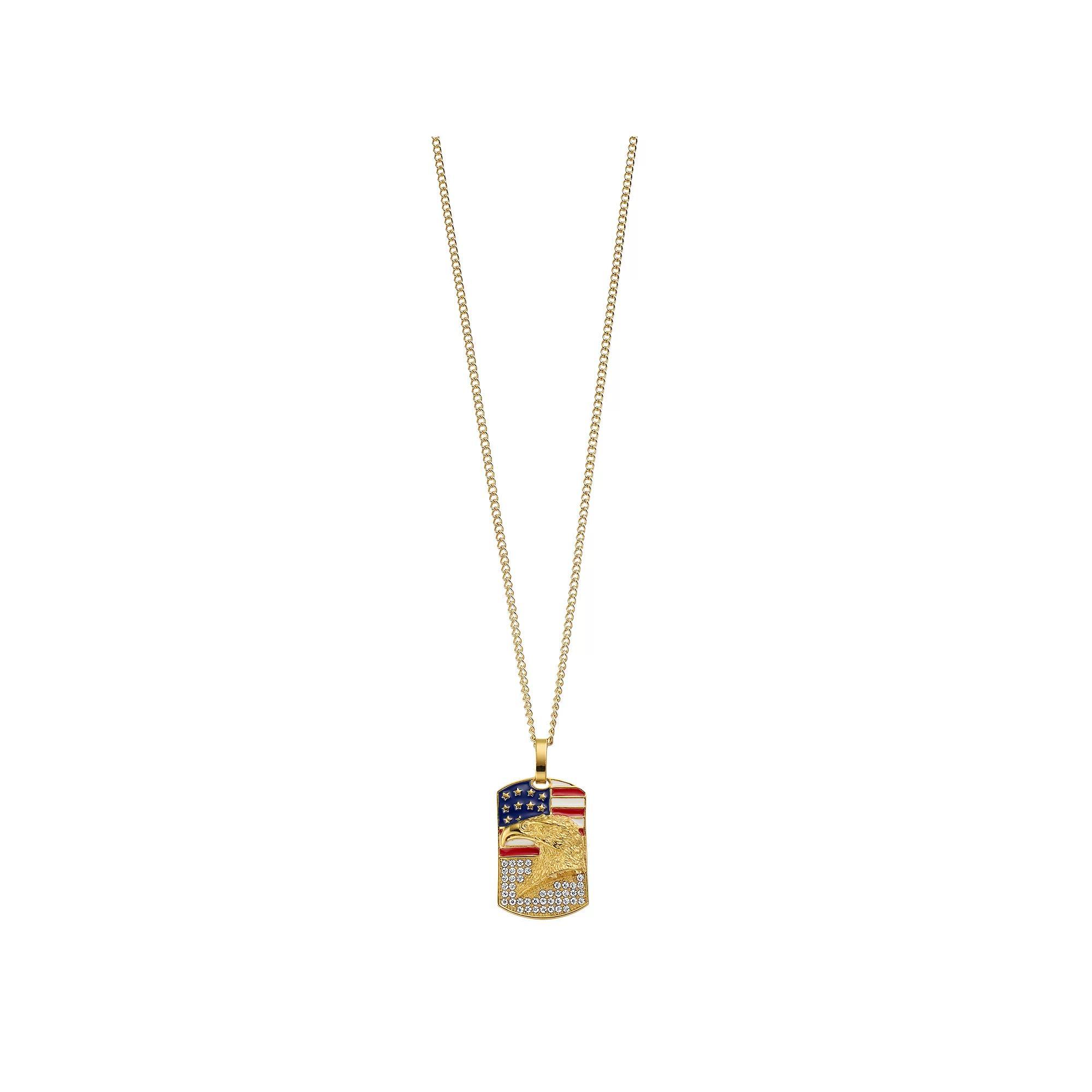 Kristen Kesho Stainless Steel Yellow Plated Crystal Eagle American Flag Dog Tag Curb Chain Pendant Necklace, Men's, Size: 24" Product Image