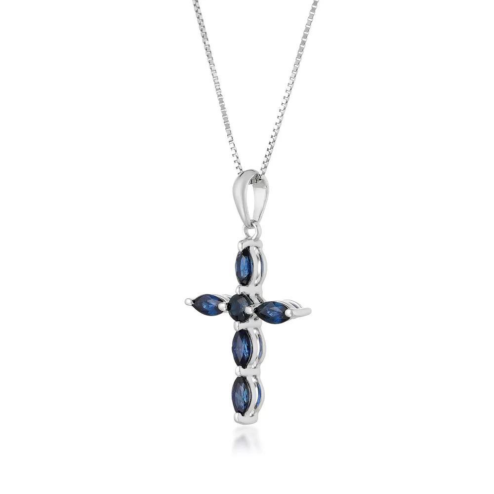 Gemminded 10k White Gold Sapphire Cross Pendant Necklace, Women's, Size: 18" Product Image