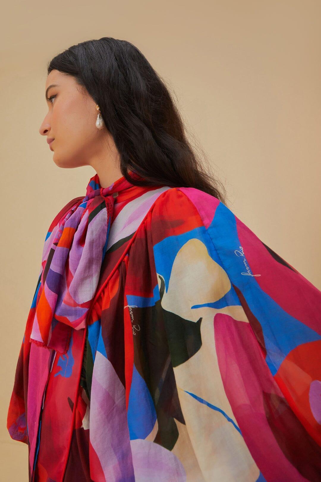 Watercolor Floral Blue Long Sleeve Blouse Product Image