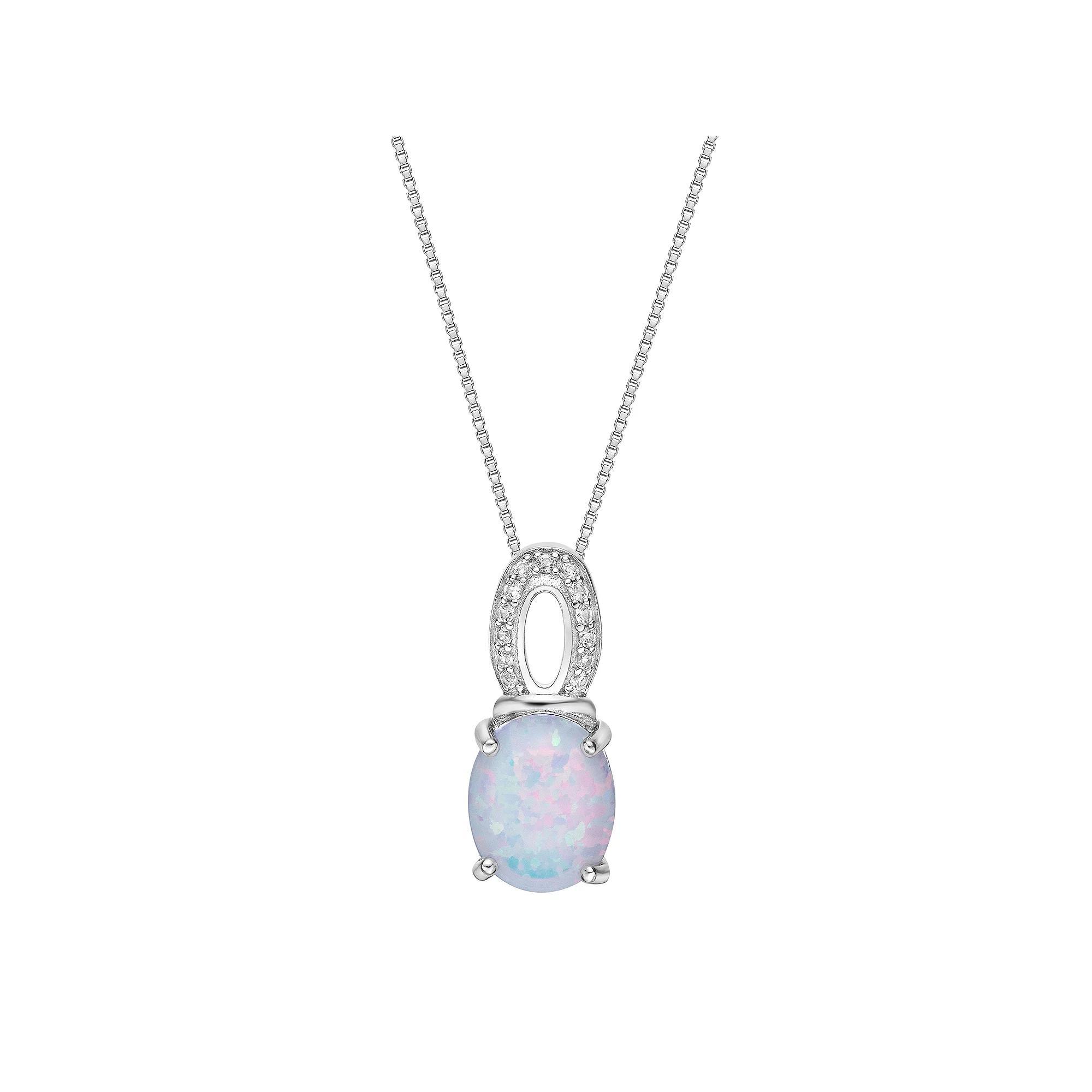 Gemminded Sterling Silver Lab-Created Opal & Lab-Created White Sapphire Pendant Necklace, Women's, Size: 18" Product Image