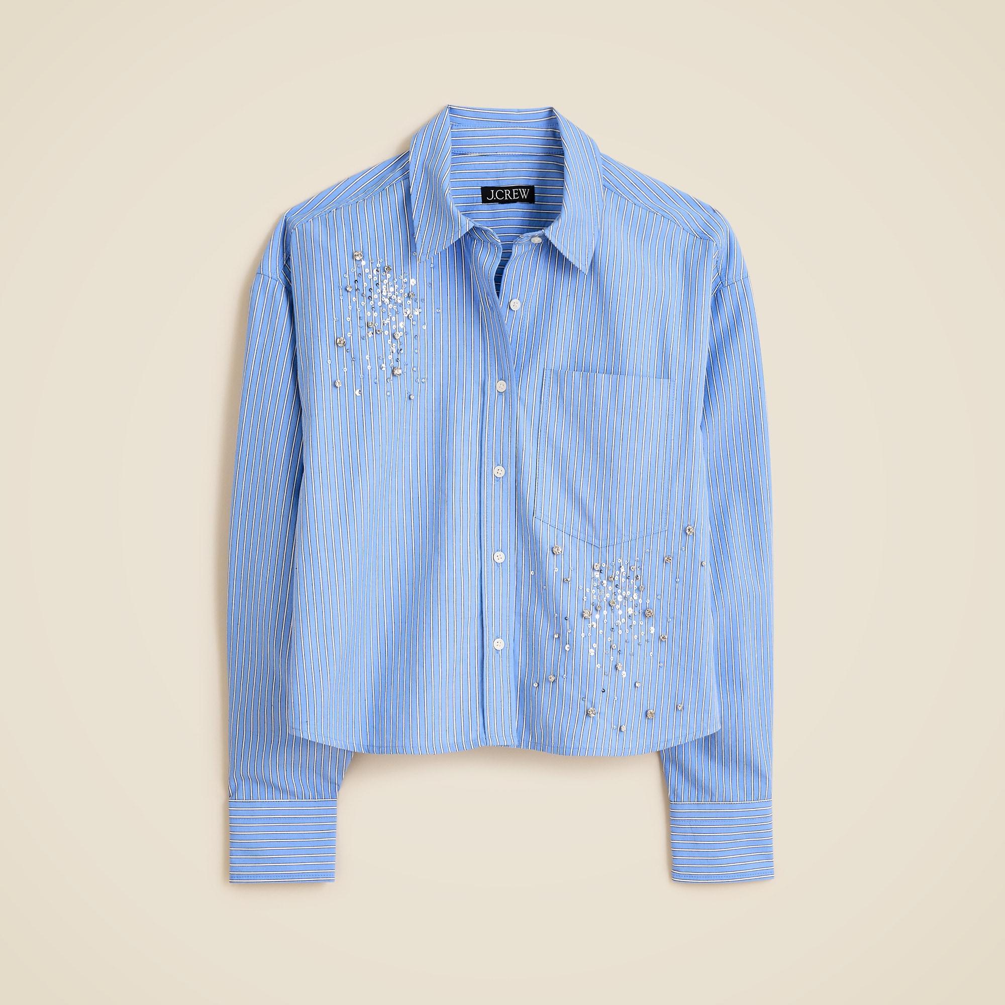 Étienne cropped button-up shirt with embellishments in stripe Product Image