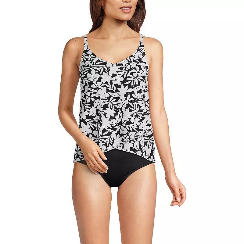 Women's Lands' End Chlorine Resistant Tulip Hem Tankini Swimsuit Top, Size: Medium, Black Floral Border Product Image