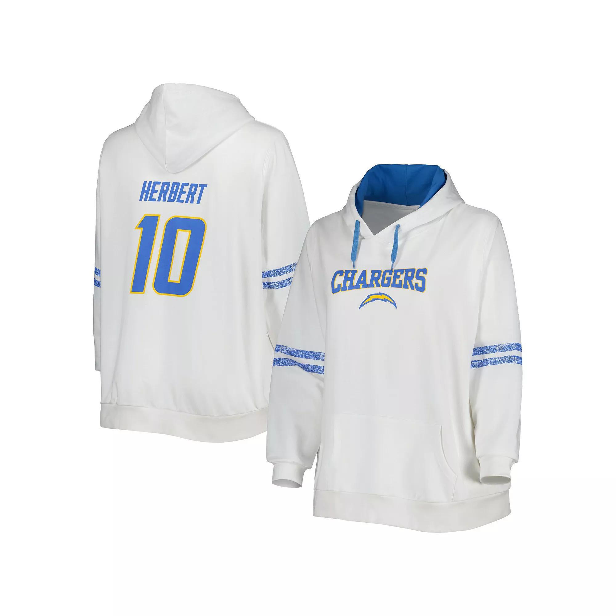 Women's Justin Herbert White/Powder Blue Los Angeles Chargers Plus Size Name & Number Pullover Hoodie, Size: 3XL Product Image
