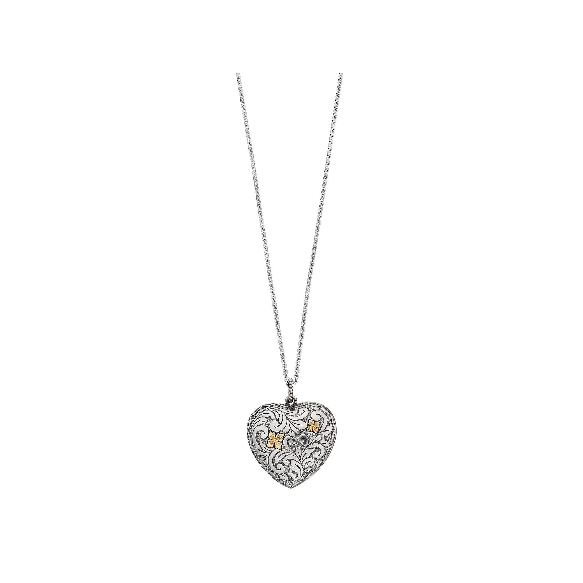 Sterling Silver Puffed Heart Pendant Necklace, Womens Two Tone Product Image