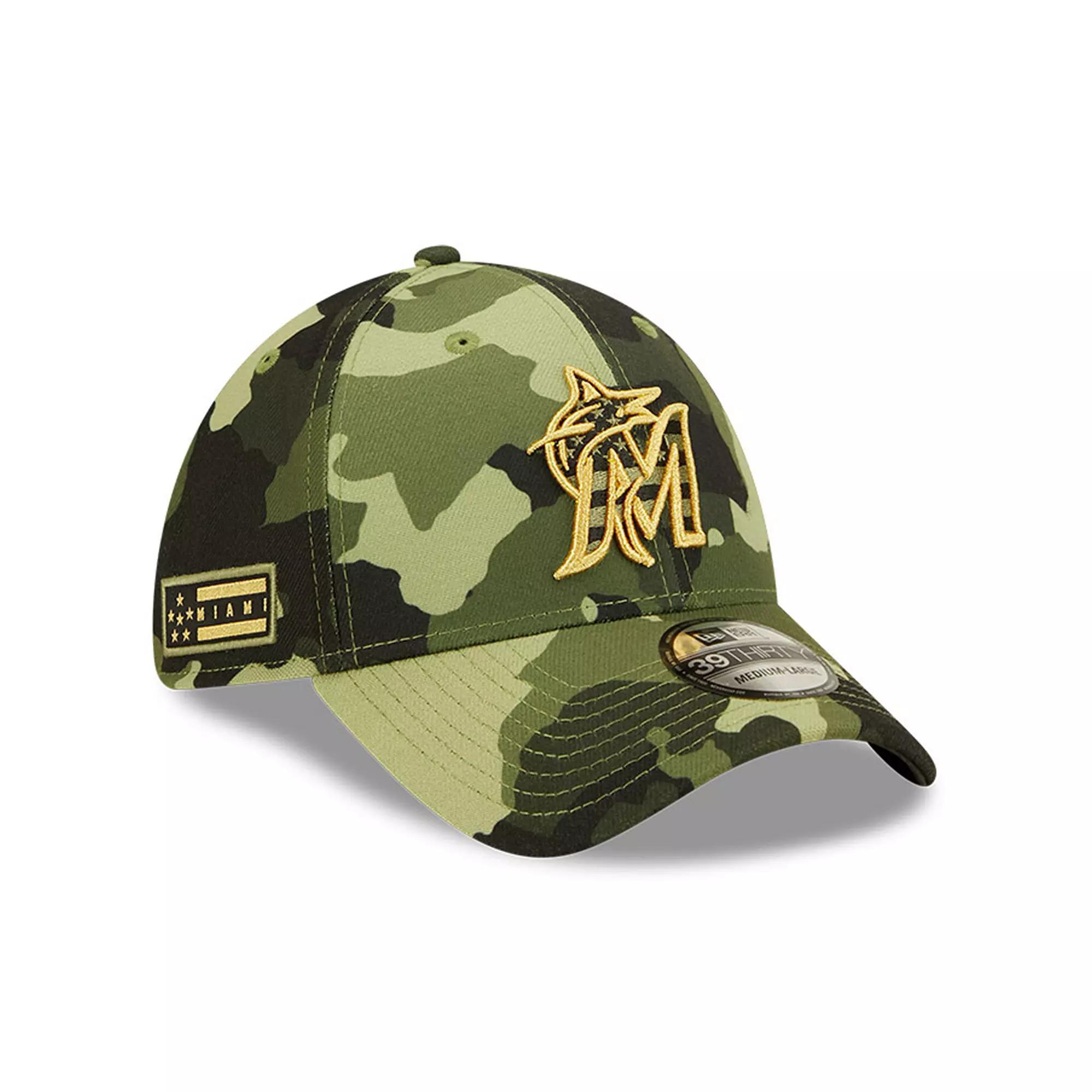 Men's New Era Camo Miami Marlins 2022 Armed Forces Day 39THIRTY Flex Hat, Size: Large/XL, Green Product Image